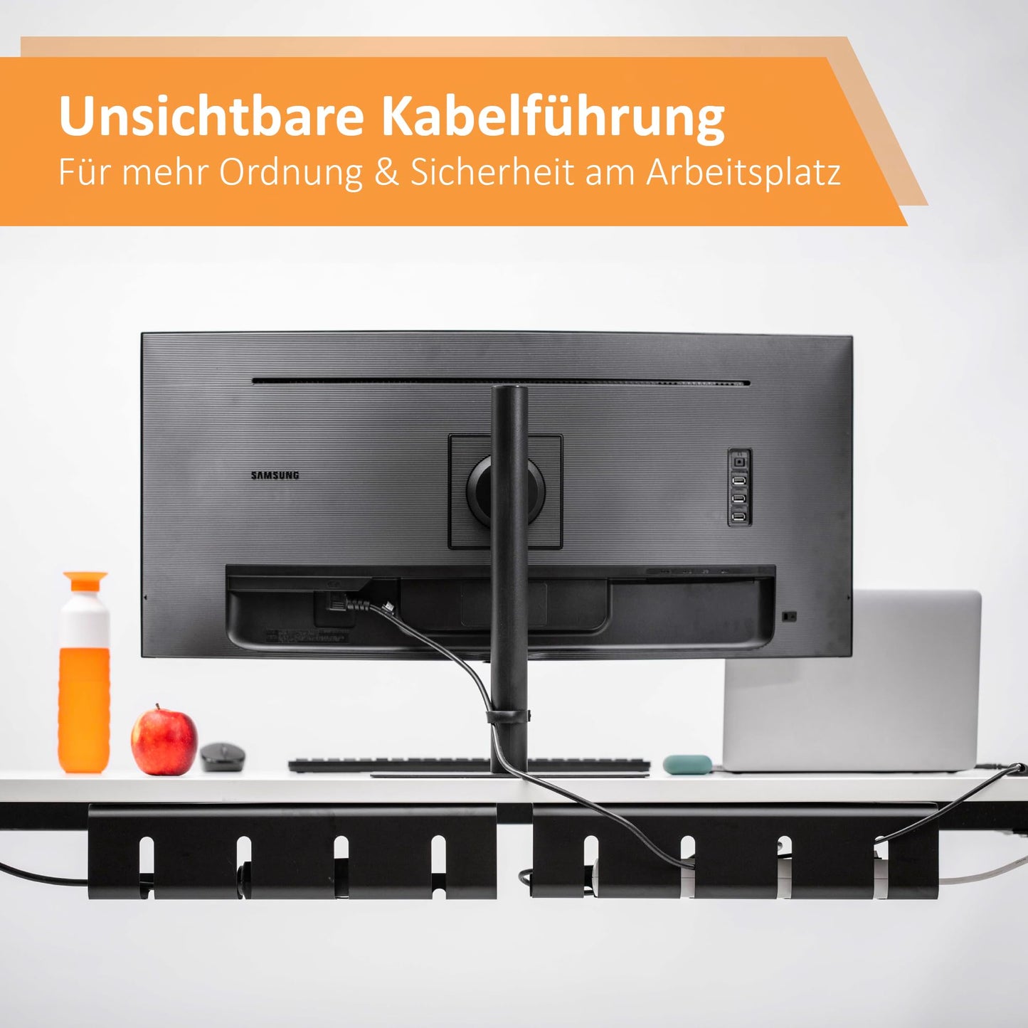 Stilemo® Kabelkanal Schreibtisch - Kabelmanagement Schreibtisch Organizer Kabeldurchführung - Cable Management Kabelhalter Kabelwanne Tisch 2er Set - 43x12x10 cm - Kabelkorb Schwarz