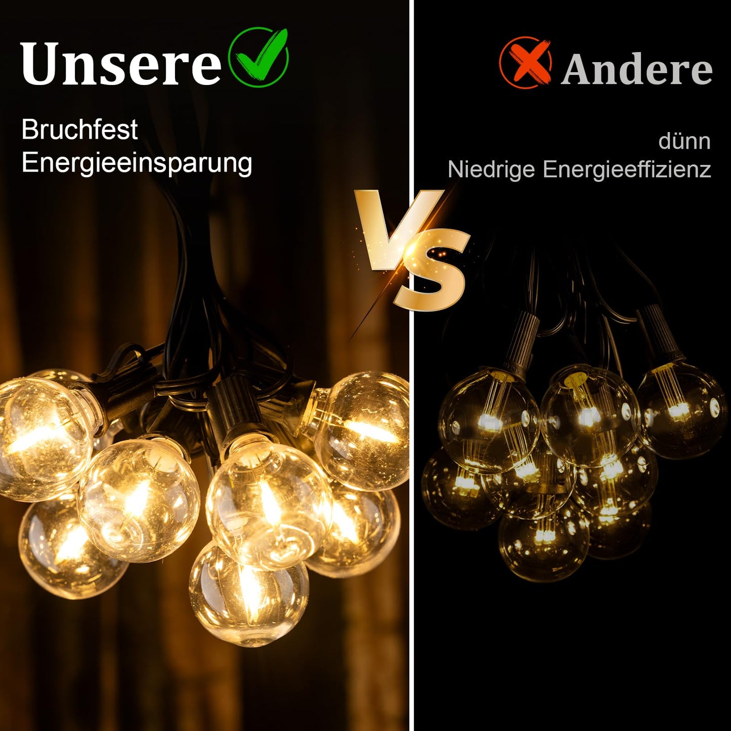 JEYMORKEY Lichterkette LED Außen Strom Outdoor - 20M 65.5FT G40 Glühbirnen Garten Beleuchtung Balkon Lichterketten Aussen IP44 Wetterfest Pavillon String Lights für Terrasse Party