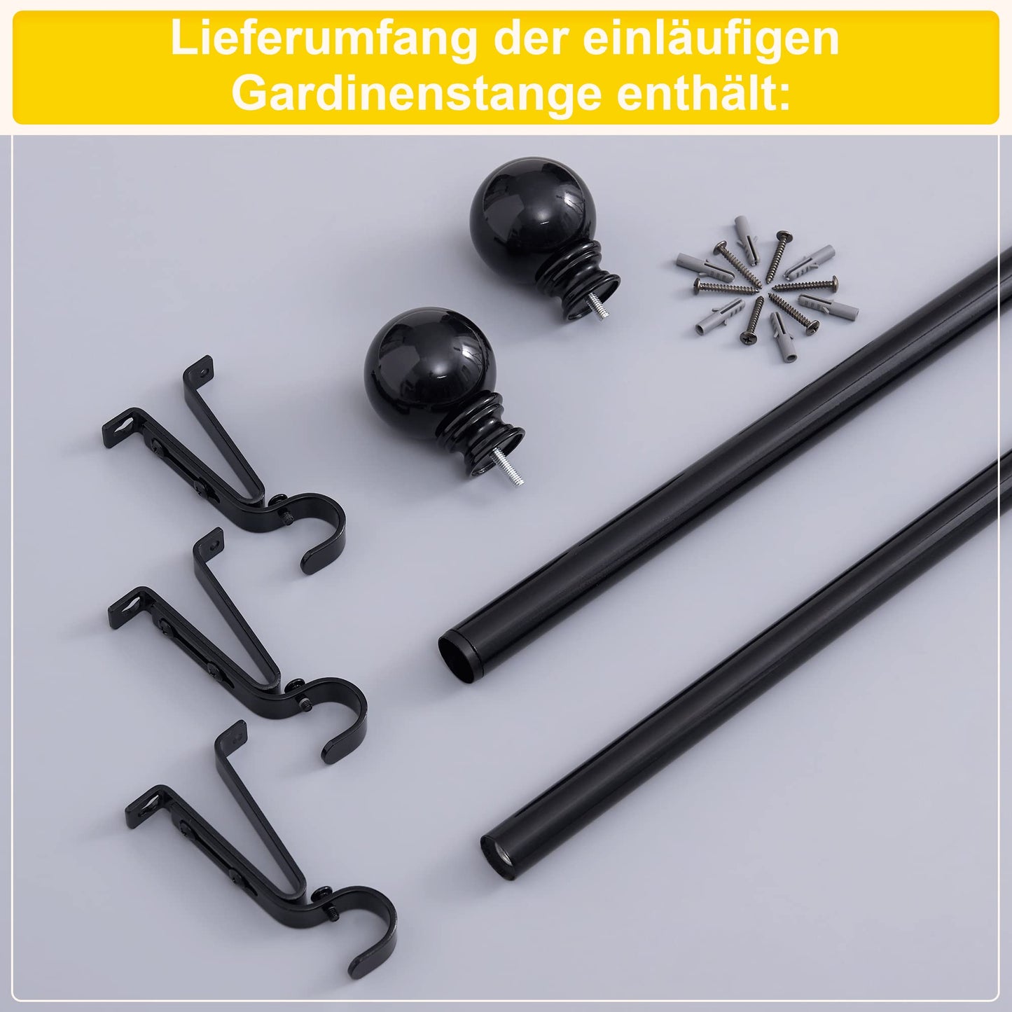 NICETOWN Gardienenstange Ausziehbar 122-218 CM Schwarze Vorhangstangen mit Runden Endstücken für Verdunkelungsvorhänge Curtain Rods, 1 Läufig, Durchmesser 25MM