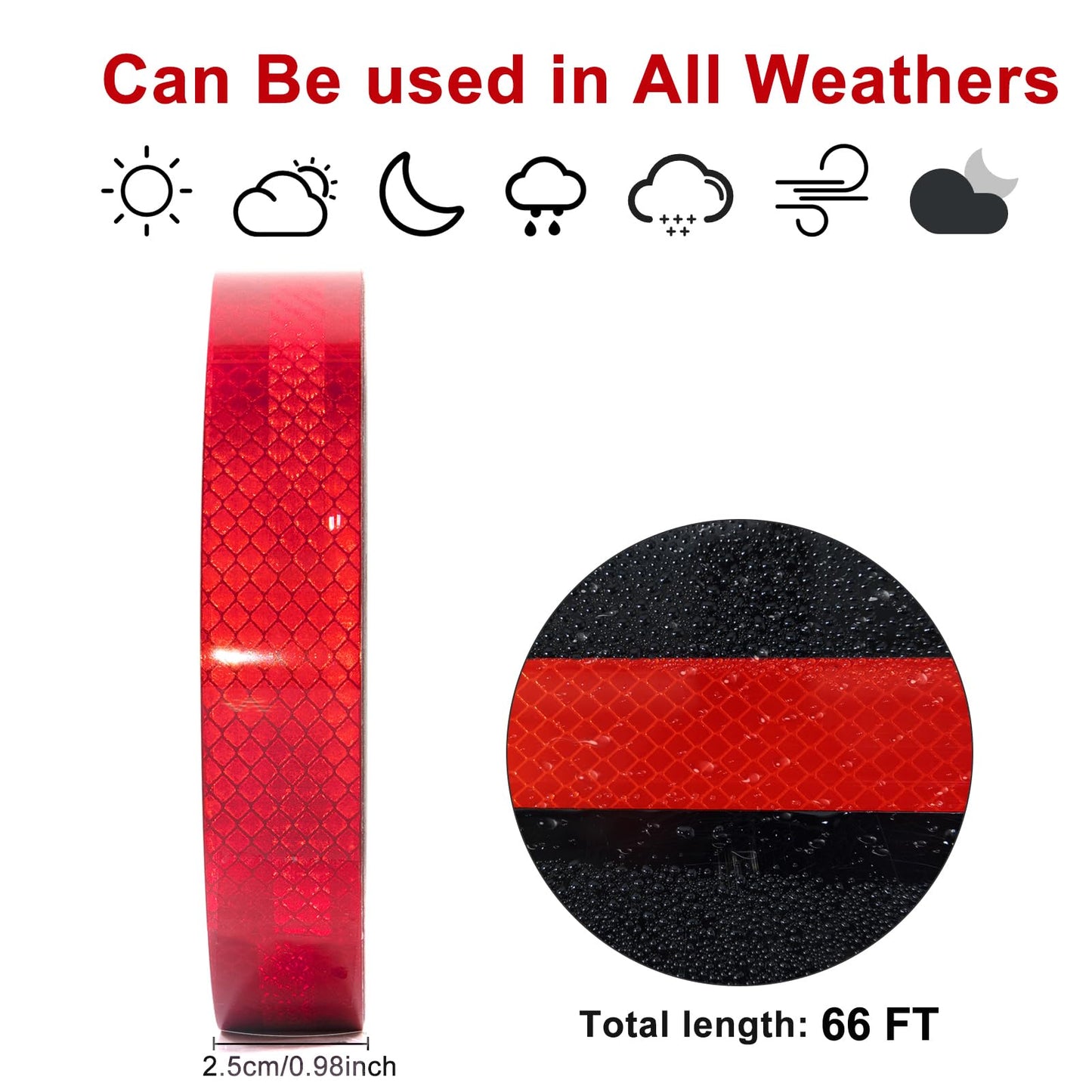 XFXIA Reflektierendes Klebeband Rot 20m x 2.5cm Wasserdicht Reflektorband Selbstklebend Warnklebeband Sicherheitsband-Conspicuous Warning Tape für Fahrzeuge,Autos,Anhänger,Boote