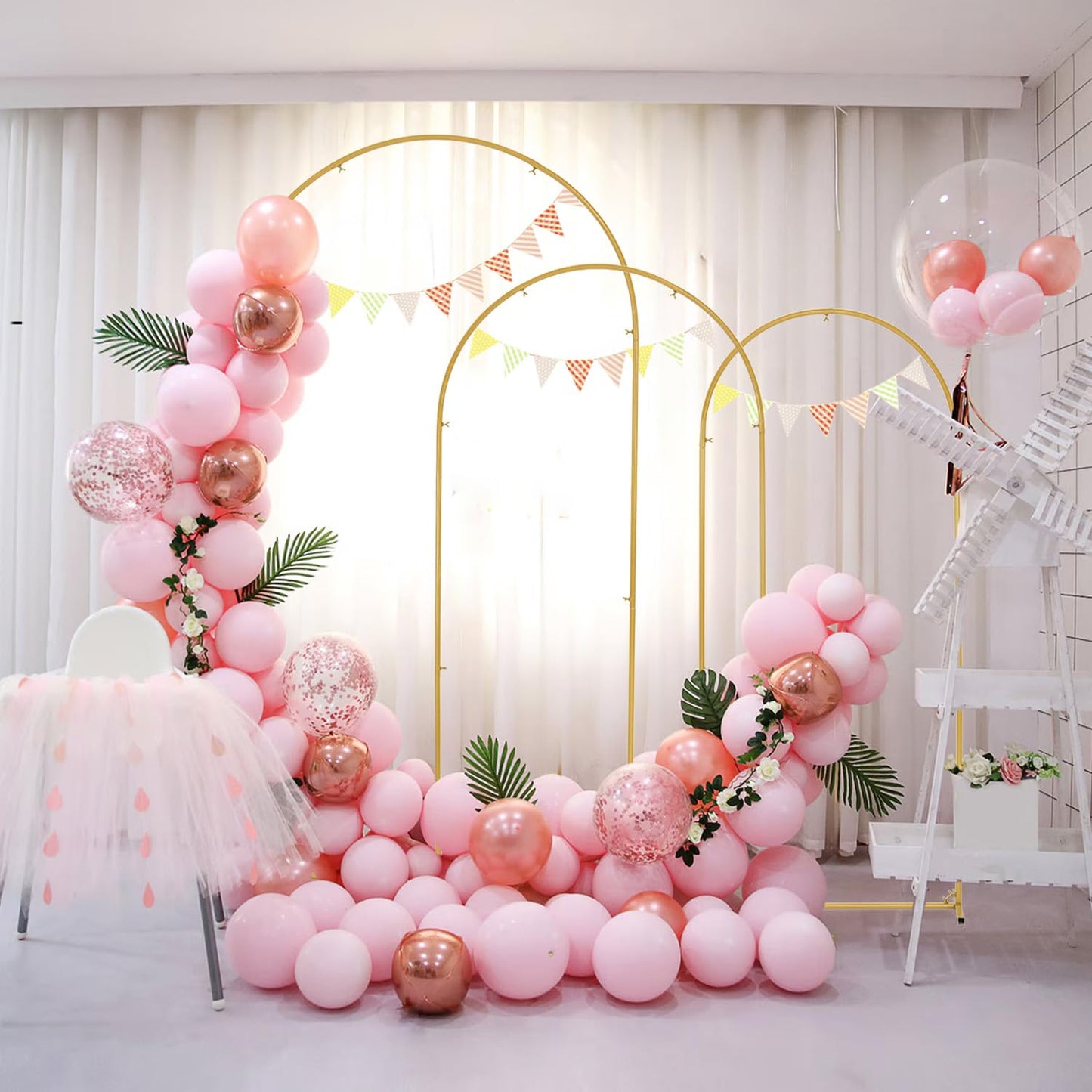 Ballon Bogen Hochzeit Bogen Hintergrund Stand (7.2FT, 6.6FT,5.9FT), Metall Bogen Hintergrund Stand für Hochzeitszeremonie, Braut Baby Duschen Geburtstagsparty Bogen Rahmen Gold