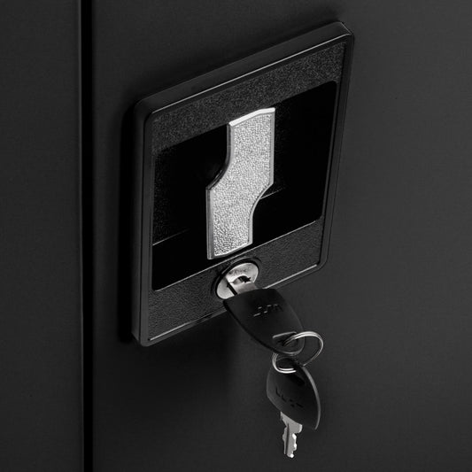 tectake Aktenschrank 800598 – abschließbarer Metallschrank mit 3 höhenverstellbaren Einlegeböden, 140 x 90 x 40 cm, Schwarz