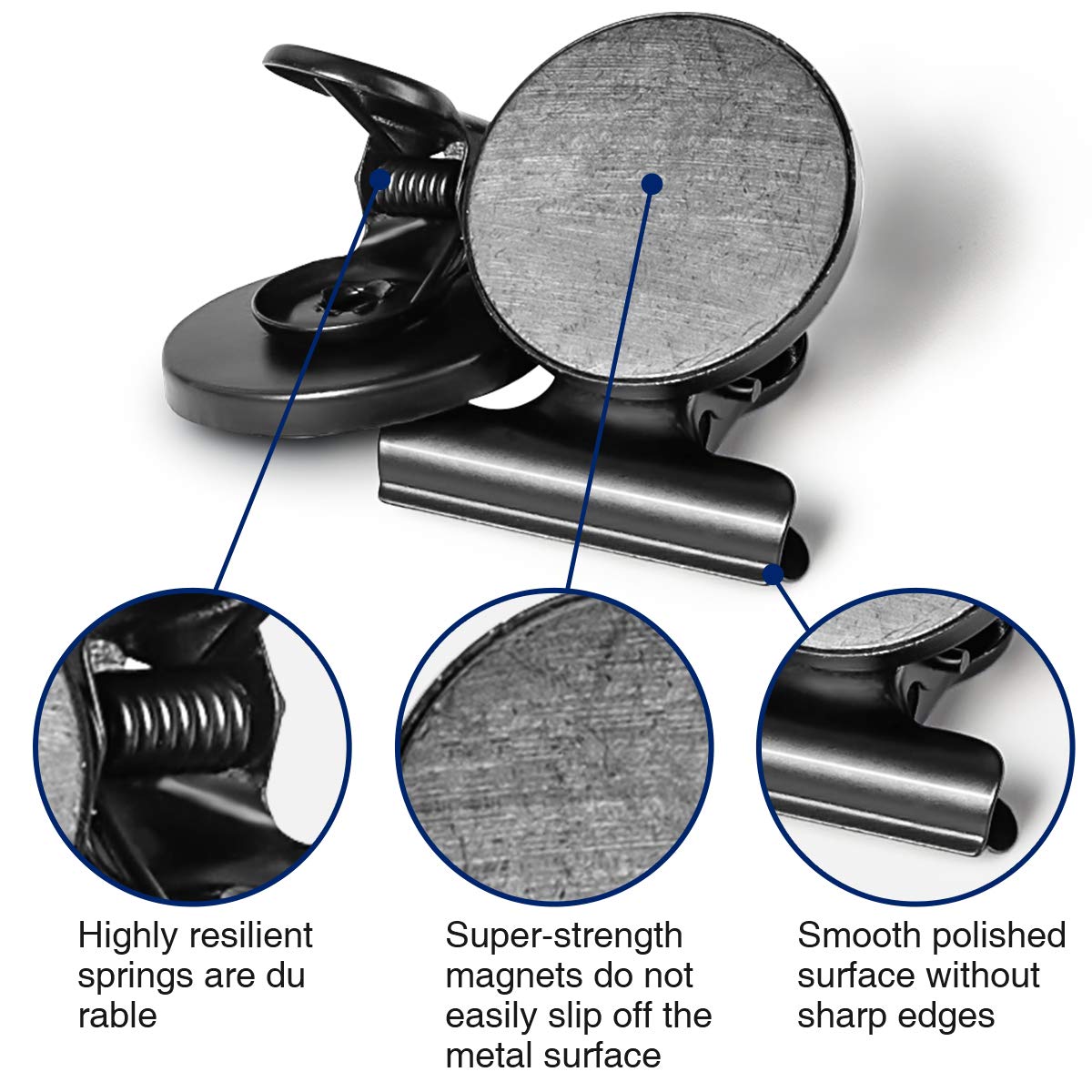 Wukong Magnetclips Whiteboard Magnete Klammer, 12 Stück Kleine Magnete Kühlschrank, Starke Magnete für Magnettafel, Mini Magnete Schwarz Magneten Starker Halt für Schule, Büro und Tafel