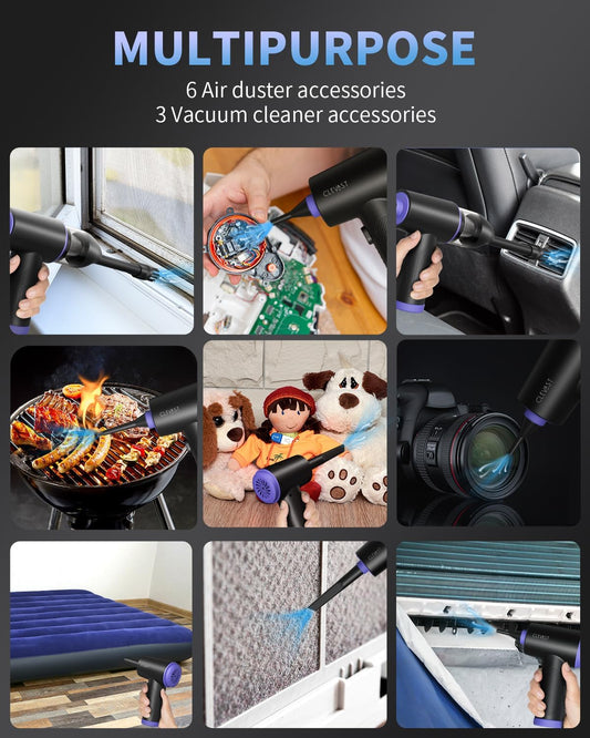 CLEVAST Elektrische Staubgebläse Druckluftspray für PC Reinigungsset, 3-Gang 110000 U/min Luftdruckspray Compressed Air Duster mit 7800mAh Akku, Tastatur Reinigung für PC, Elektronik, Sofa, Auto