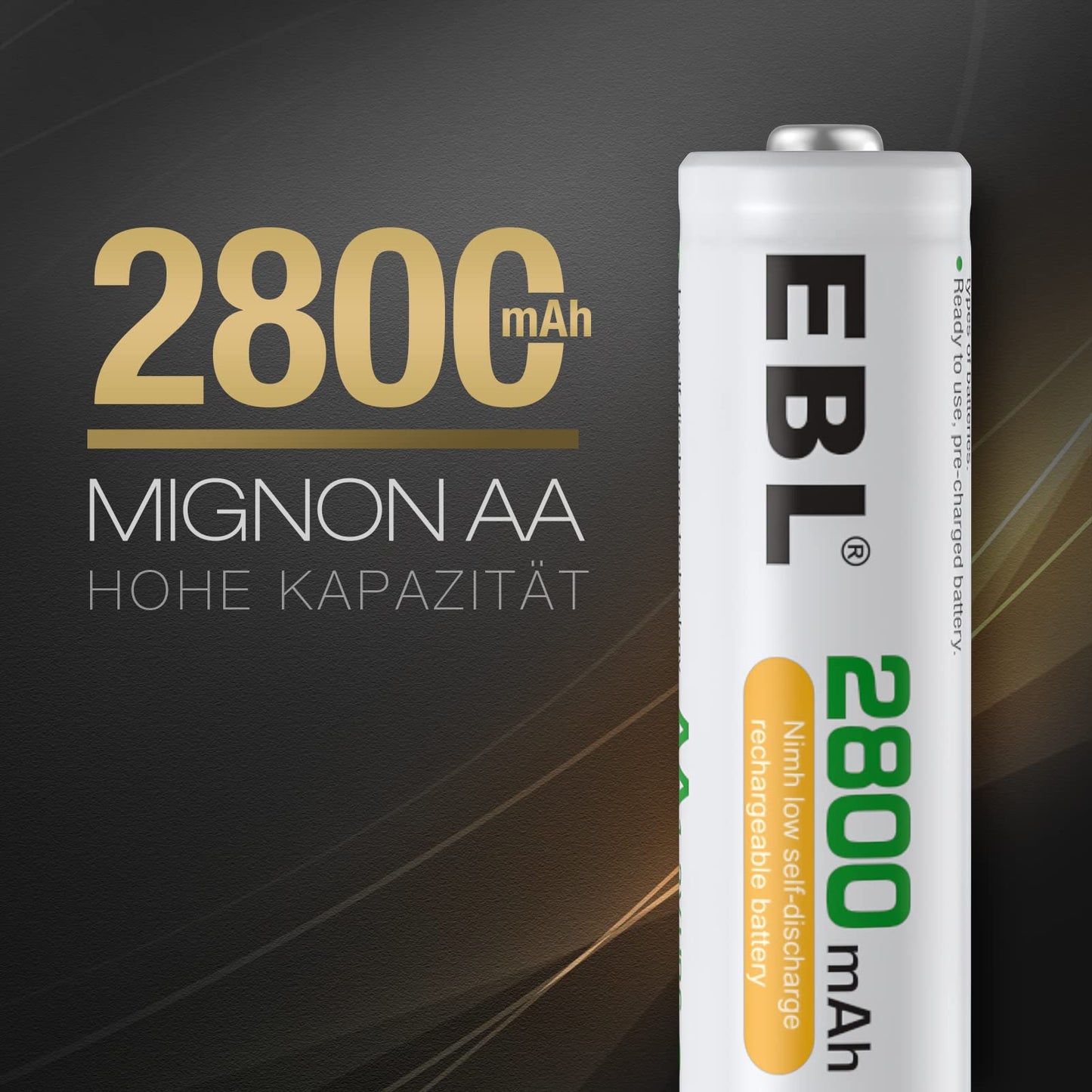EBL Akku AA - wiederaufladbare AA Batterien 8 Stück mit hoher Kapazität 2800mAh,1,2V Mignon AA Batterien