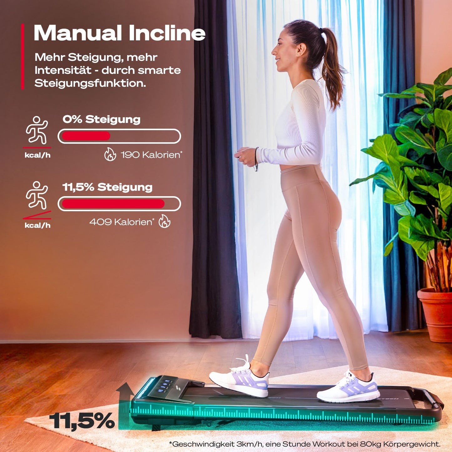 Sportstech Laufband Walking Pad für Zuhause, mit manueller Steigung, Walking Pad bis 6 km/h, Treadmill bis 12km/h, App, Fernbedienung, kompakt, Home Office (sWalk lite Plus)