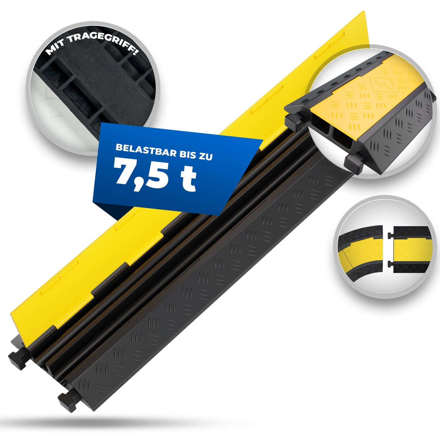 2 Kanal Kabelbrücke mit Deckel überfahrbar Stolperschutz Rampe Brücke Protektor