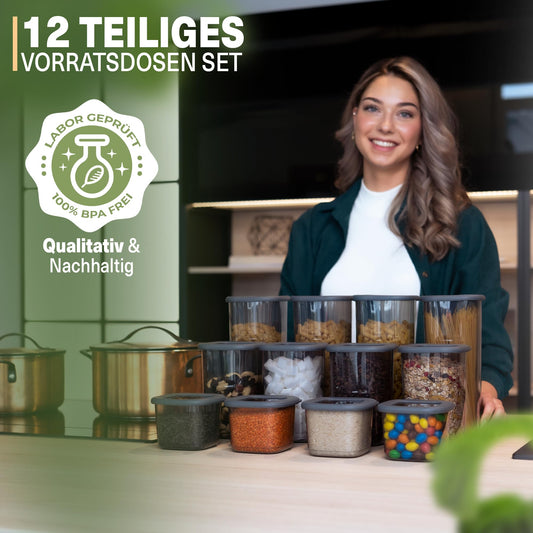 Viwares Vorratsdosen mit Deckel Luftdicht, 12er Vorratsbehälter Set BPA-Frei, Vorratsdose zur Müsli Mehl Aufbewahrung Küche, Praktische Organizer Küche, Frischhaltedosen für Lebensmittelaufbewahrung
