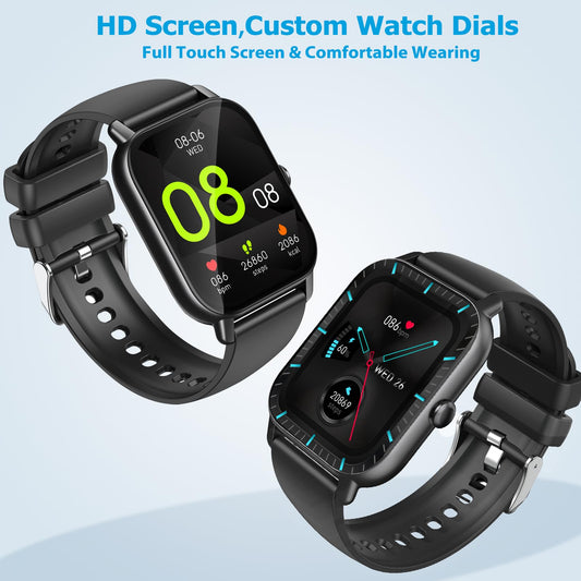 VKROBAG Smartwatch Herren Damen, 1,85" HD Smart Watch mit Telefonfunktion/Message Reminder, 110+ Sportmodi Fitnessuhr mit Puls-Schlaf-Monitor Schrittzähler, IP68 Wasserdicht Sportuhr für Android iOS