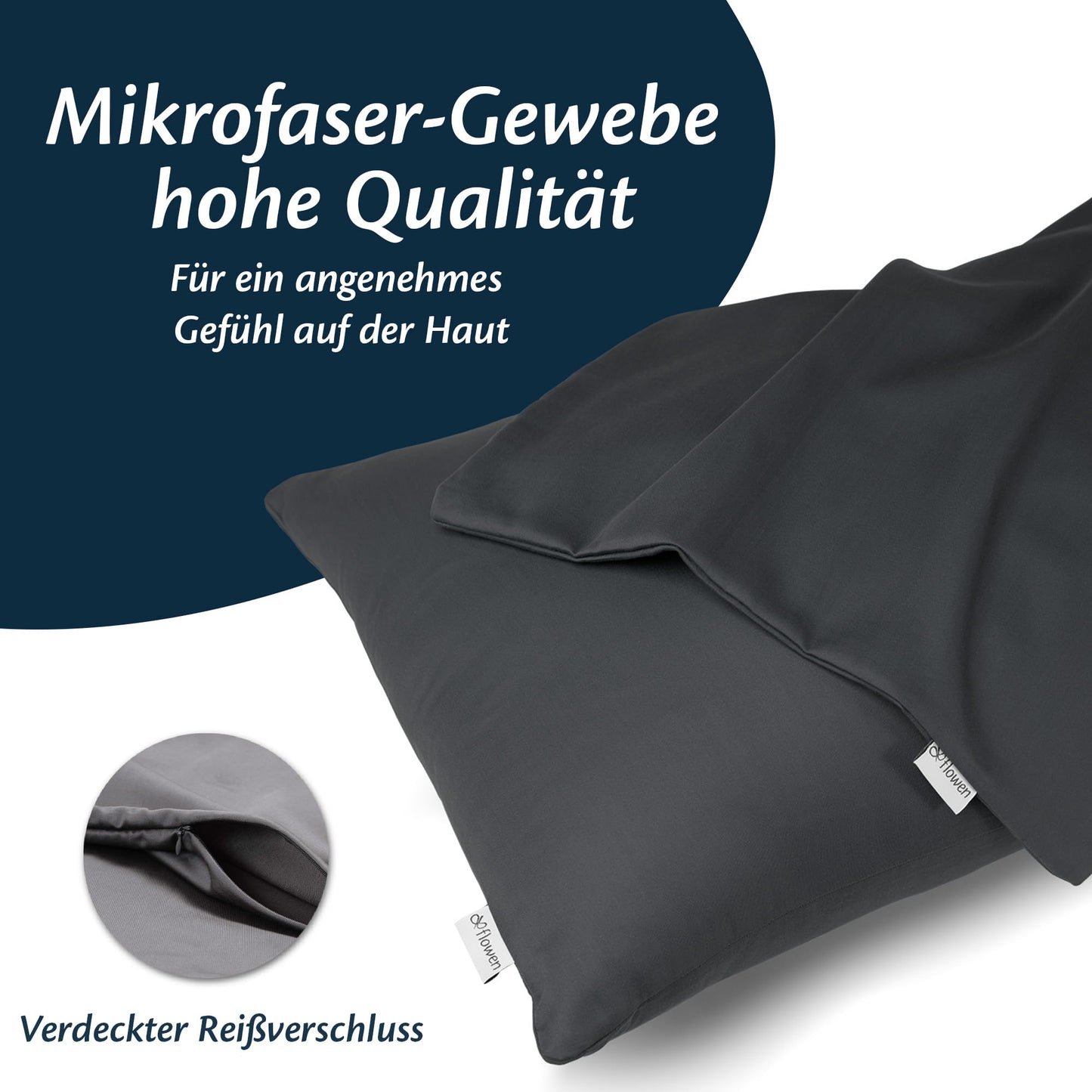 Kissenbezug 40 x 80 Mikrofaser Premium 2er Set Kissenhülle Deko für Kissen Bett/Sofa Stoff Superweicher Resistent Hypoallergen Anti-Milben Atmungsaktiv Kopfkissenbezug mit Verdecktem Zip Voll Waschbar