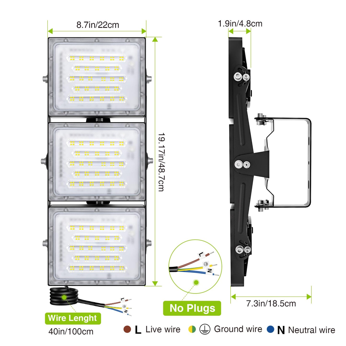 STASUN 300W LED Fluter, IP66 wasserdicht, 30000lm, LED Außenbeleuchtung, äquivalent zu 1800W Halogenlampen, 6000K Tageslicht, einstellbare Fluter für Scheunen, Innenhöfe und Garagen (Schwarz)