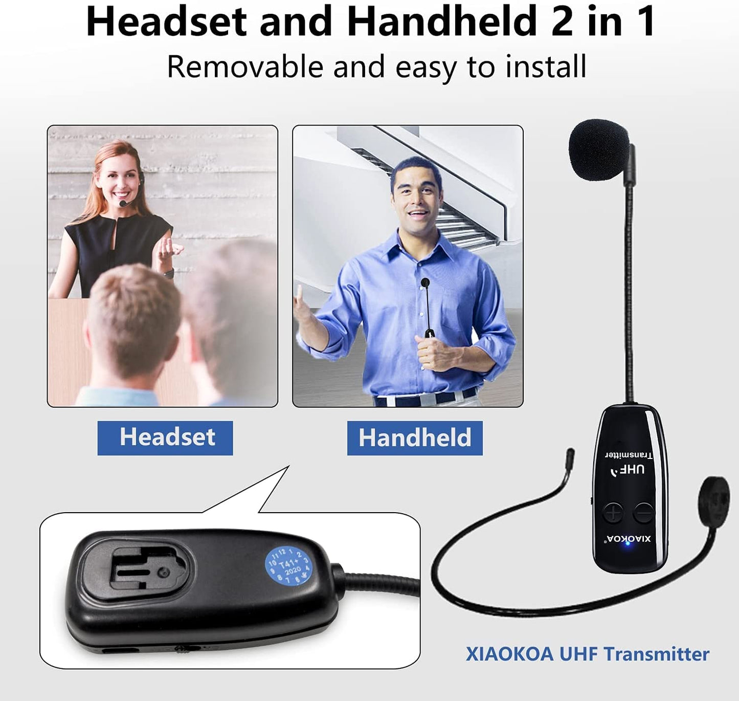 XIAOKOA Wireless Mikrofon Headset,UHF Kabelloses Mikrofon mit 50m Kabelloser Übertragung,Wiederaufladbares Drahtloses Mikrofon für Reiseleiter/Fitness-Tanzlehrer/Konferenzen