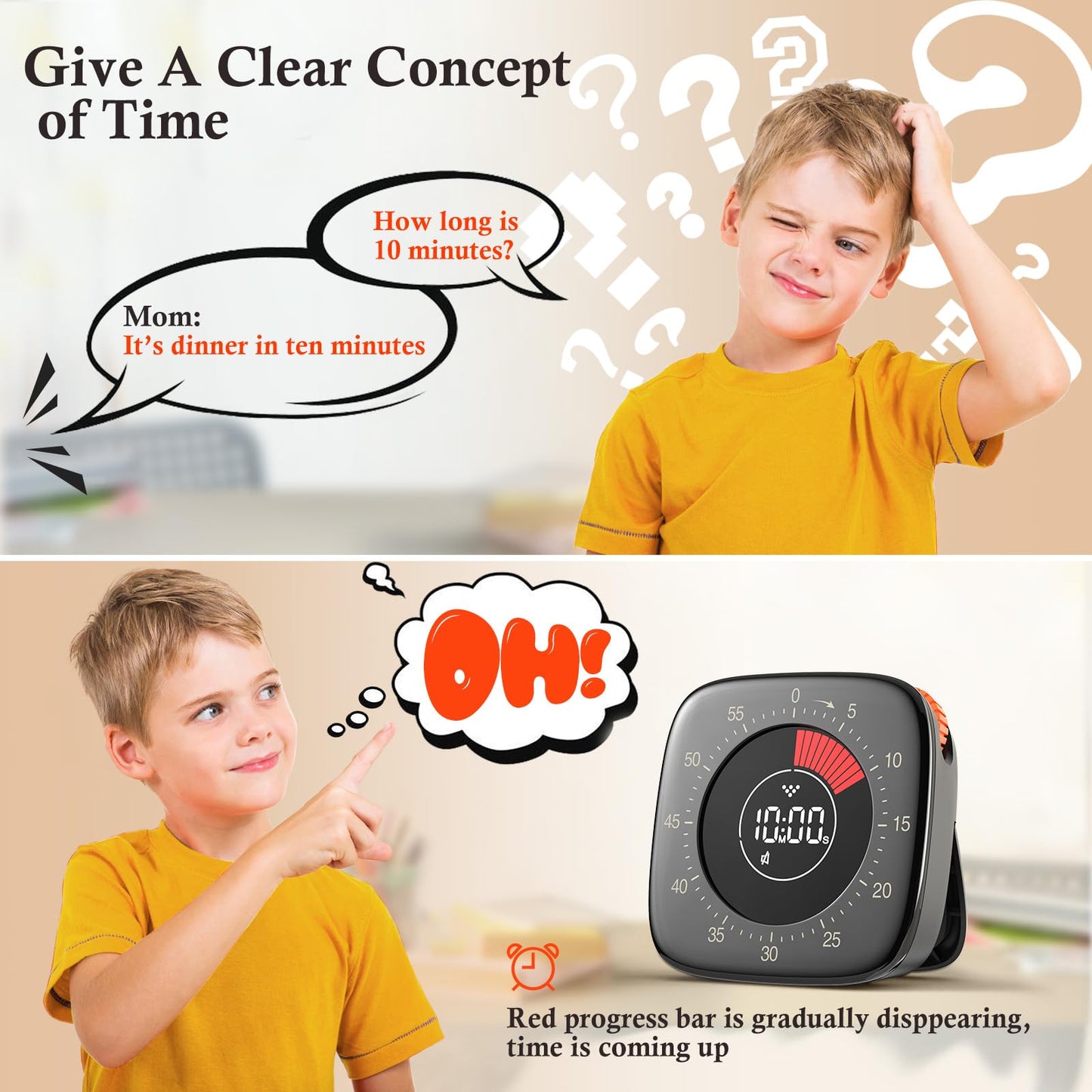 Dealswin Visueller Timer Wiederaufladbare, Timer Digital Time Kurzzeitmesser mit 4 Alarmmodi, 60 Minuten Count-up-Timer und Countdown-Timer für Kinder Lernen Erwachsenenarbeit Küche Kochen(Schwarz)