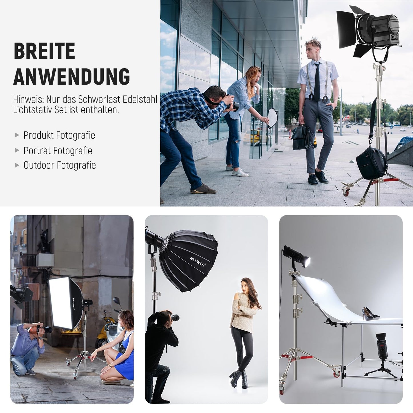 NEEWER Hochleistungs Lichtstativ mit Rollen, Edelstahl Lampenstativ 1-1/8" Junior Empfänger, Federbelasteter 5/8" Babybolzen Max.Belastung 77lb, 240cm Junior Rollständer für Softbox Reflektor ST240SS