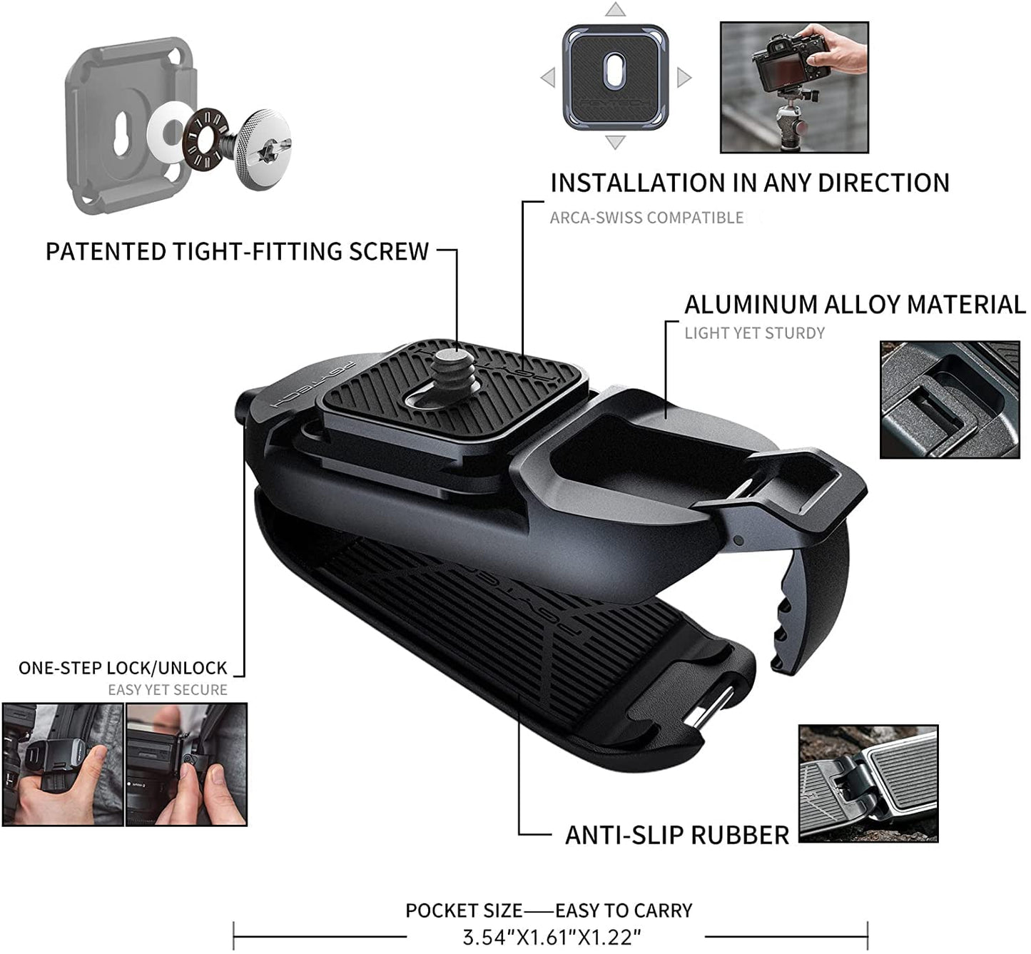 PGYTECH Bettle Kameraclip, Kamera Rucksack Clip am Schulterriemen oder Gürtel, zum Tragen für DSLR, Plattenkamera-Schnellwechselsystem für Sony, Nikon, Fuji Rucksack-Kameragurthalterung