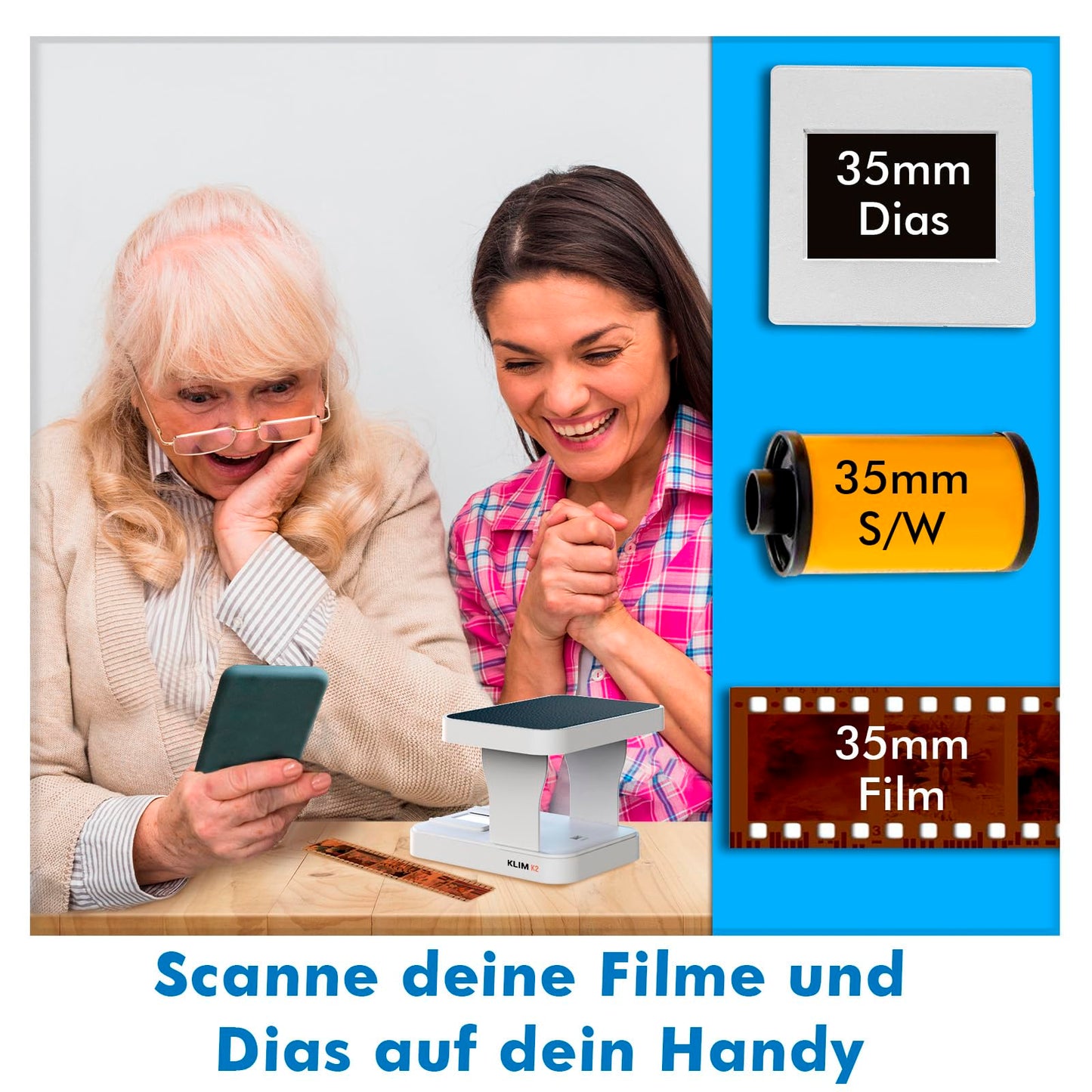 KLIM K2 Mobile Film Scanner 35mm + NEU + Positiv- & Negativ- Dia Scanner + Fotoscanner zum digitalisieren + Diascanner + Deine eigene Entwicklungsstation zu Hause + Dias selbst digitalisieren