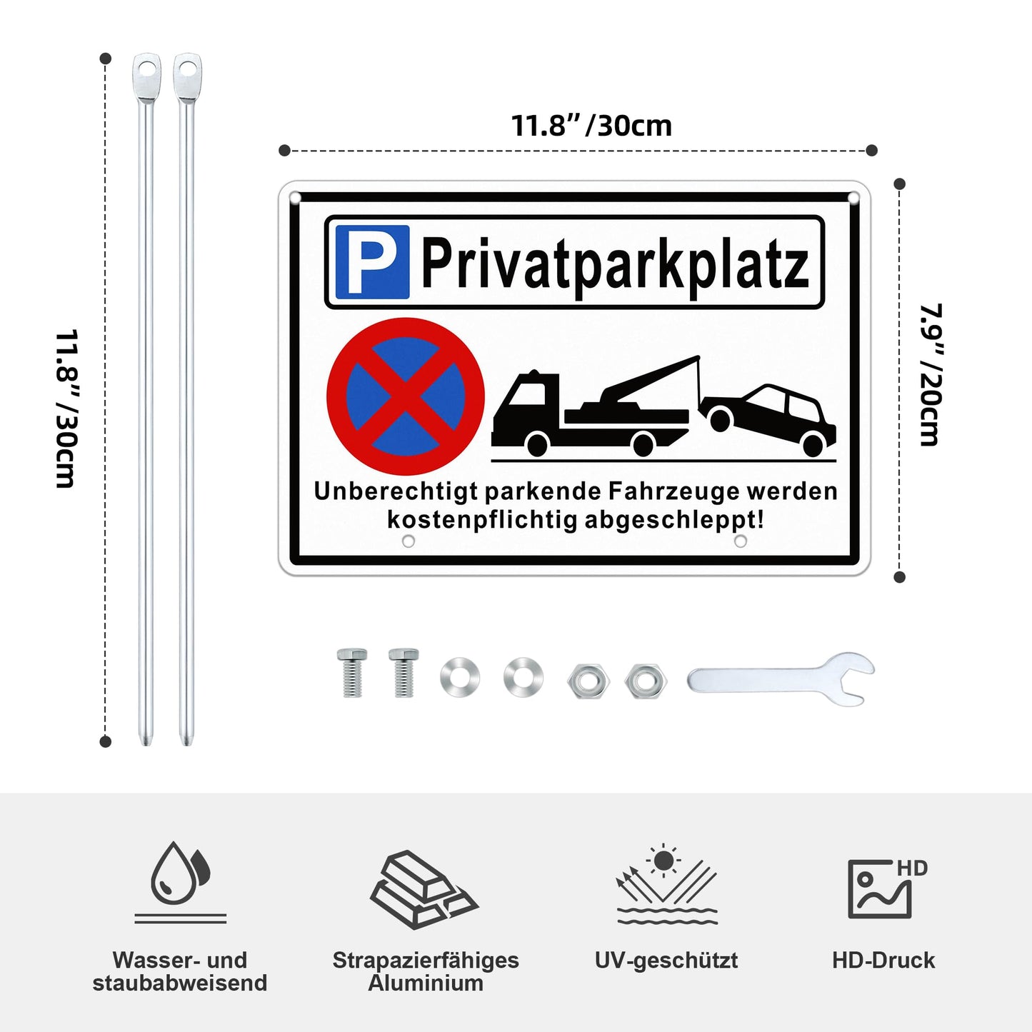 TAKULA 30 * 20CM Privatparkplatz Schild mit Pfosten - Parkplatzschild mit Halterung Privatparkplatz Schild Parkverbotsschild Privatparkplatz Parkverbotsschilder