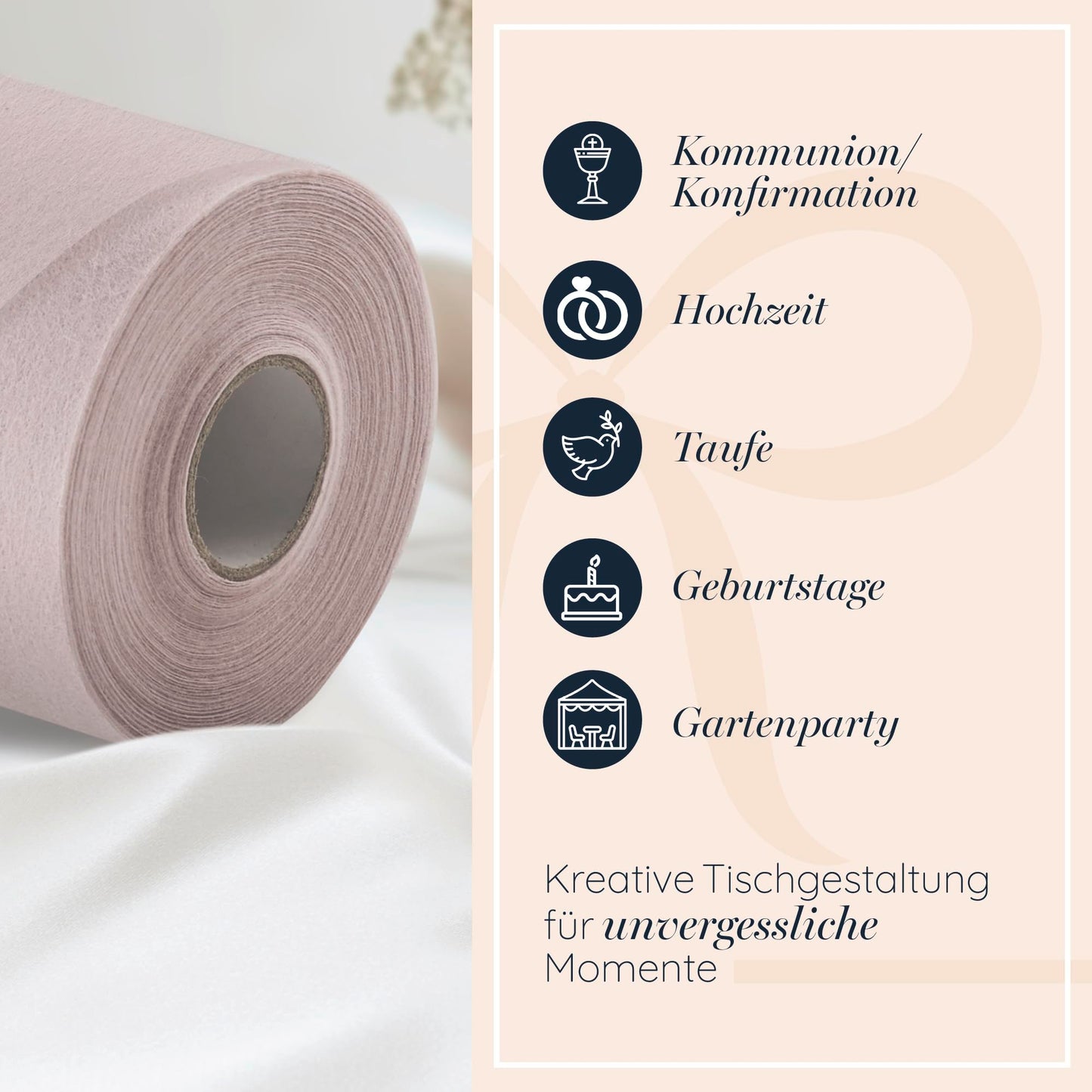 100%Mosel Vlies Tischläufer, in Blush Rosé (30 cm x 25 m), dekoratives Tischband, edle Tischdeko für Geburtstage & Hochzeiten, Bunte Dekoration zu besonderen Anlässen