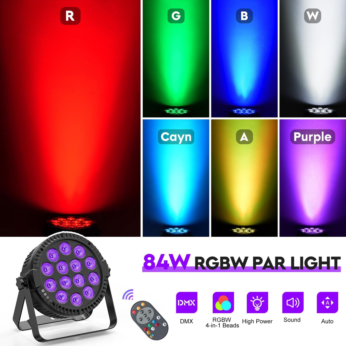 foco par led luces fiesta 14 * 6W RGBW DMX512 discoteca luce DJ con mando a distancia luz estroboscópica soporte iluminación de escenarios para DJ Bar KTV Boda Halloween Navidad