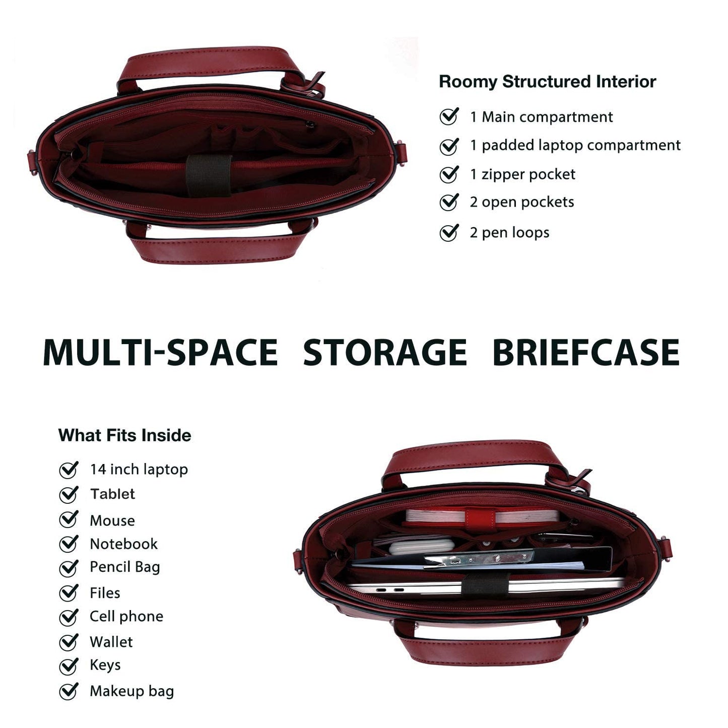 ECOSUSI Rucksack Damen Handtasche Multifunktion 3 In 3 Tote bag Tragetasche für Die Arbeit Reisen, Rot