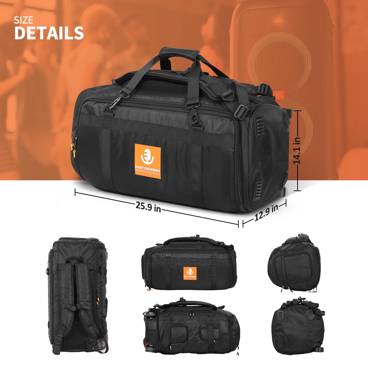 LICHIFIT Aufbewahrungstasche, tragbarer Reiserucksack für JBL PARTYBOX 320 Bluetooth-Lautsprecher, Schutzhülle, Hülle, Tragetasche, Schwarz , Kompakt