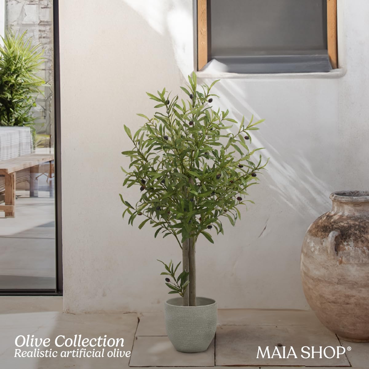 Maia Shop | Olivenbaum Künstlich | Kunstpflanzen | Künstlicher Baum | Maße: 105 x 60 cm | Künstliche Pflanzen | Fake Plant | Plastik Pflanze | Deko | Deko Wohnzimmer