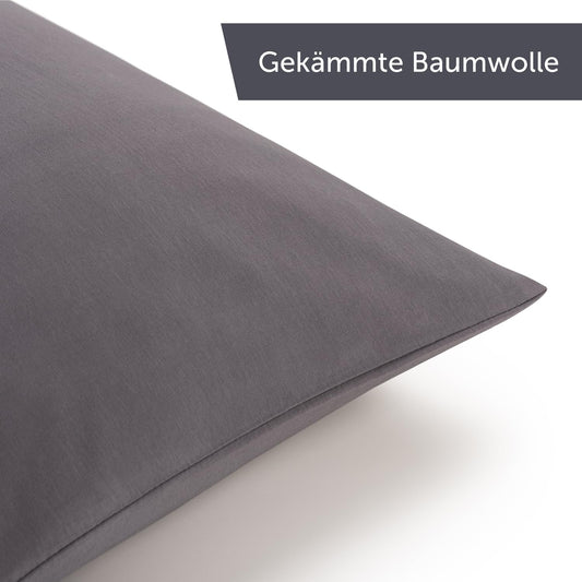 Blumtal Kissenbezug 40 x 80 cm (2er Set Kissenbezüge) - Grau - 100% Baumwoll-Jersey, Oeko-Tex Zertifiziert, Kopfkissenbezug 40x80 - Jersey Kissenhülle für Kissen 40x80 cm mit Reißverschluss