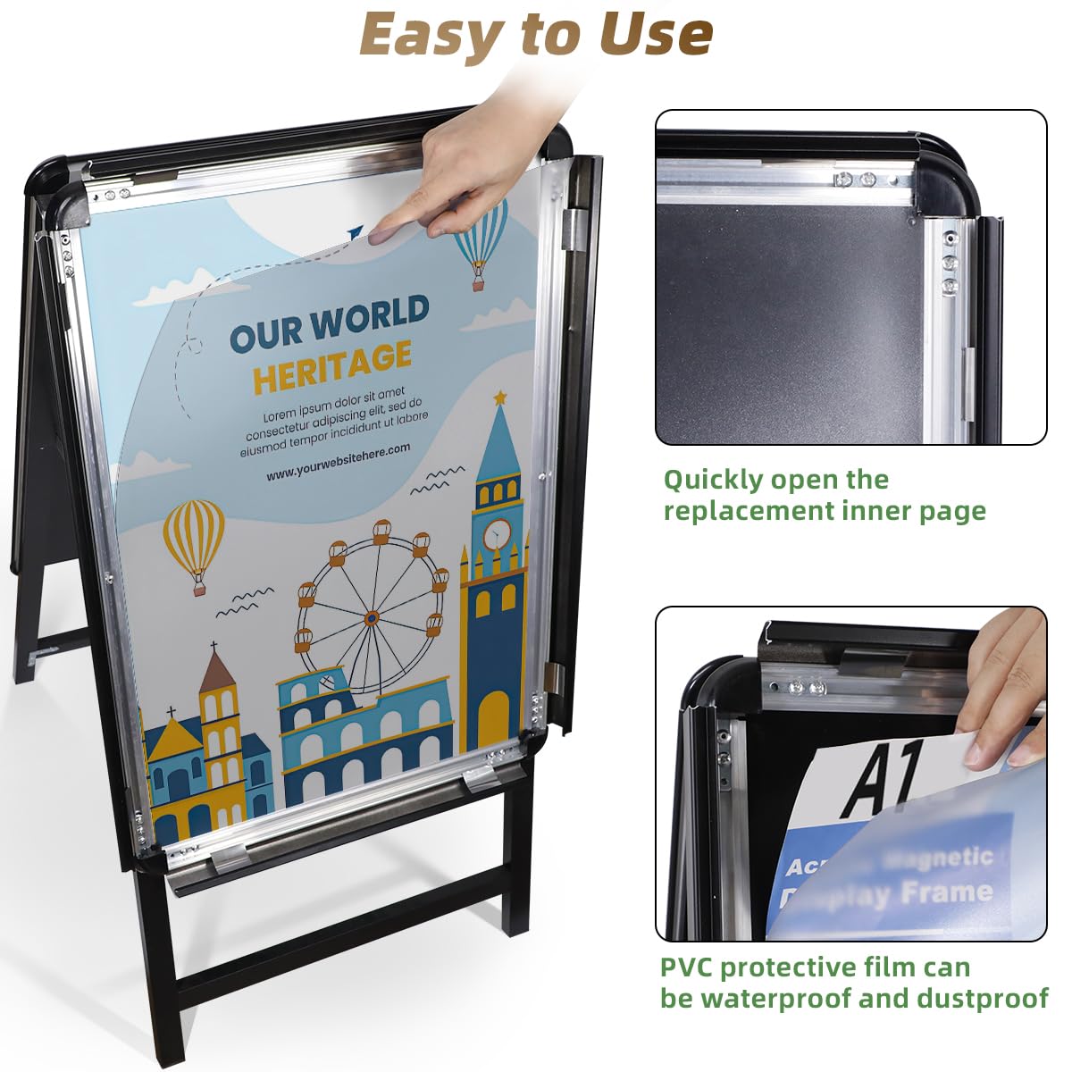 NewZeal Kundenstopper A1 beidseitig Plakatständer, Double Sided Display A-Board Poster Stand Sign Holder for Advertising, Black Coated Steel Metal Boards