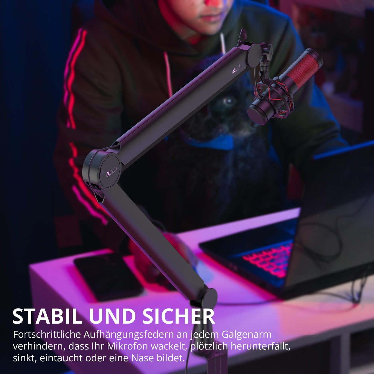 IXTECH Mikrofonarm für Rode Shure Sm7b Blue Yeti Hyperx Quadcast Gaming Mikrofon Halterung Mikrofonständer Tisch für Profis Universelle Studio Mic Podcast Streaming Standmikrofon Boom Arm VALIANT