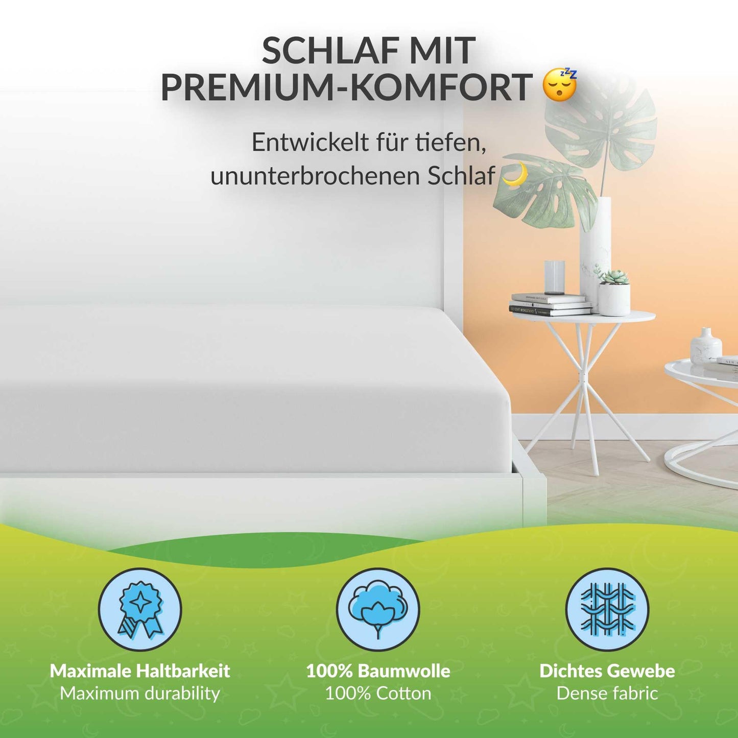 etérea Jersey Spannbettlaken 180x200cm - 200x200cm Weiss bis 25 cm Höhe - 100% Baumwolle Comfort Spannbetttuch, Oekotex Matratzen Bett Bezug - Bettlaken 180x200 cm - 200x200 cm - Weiss