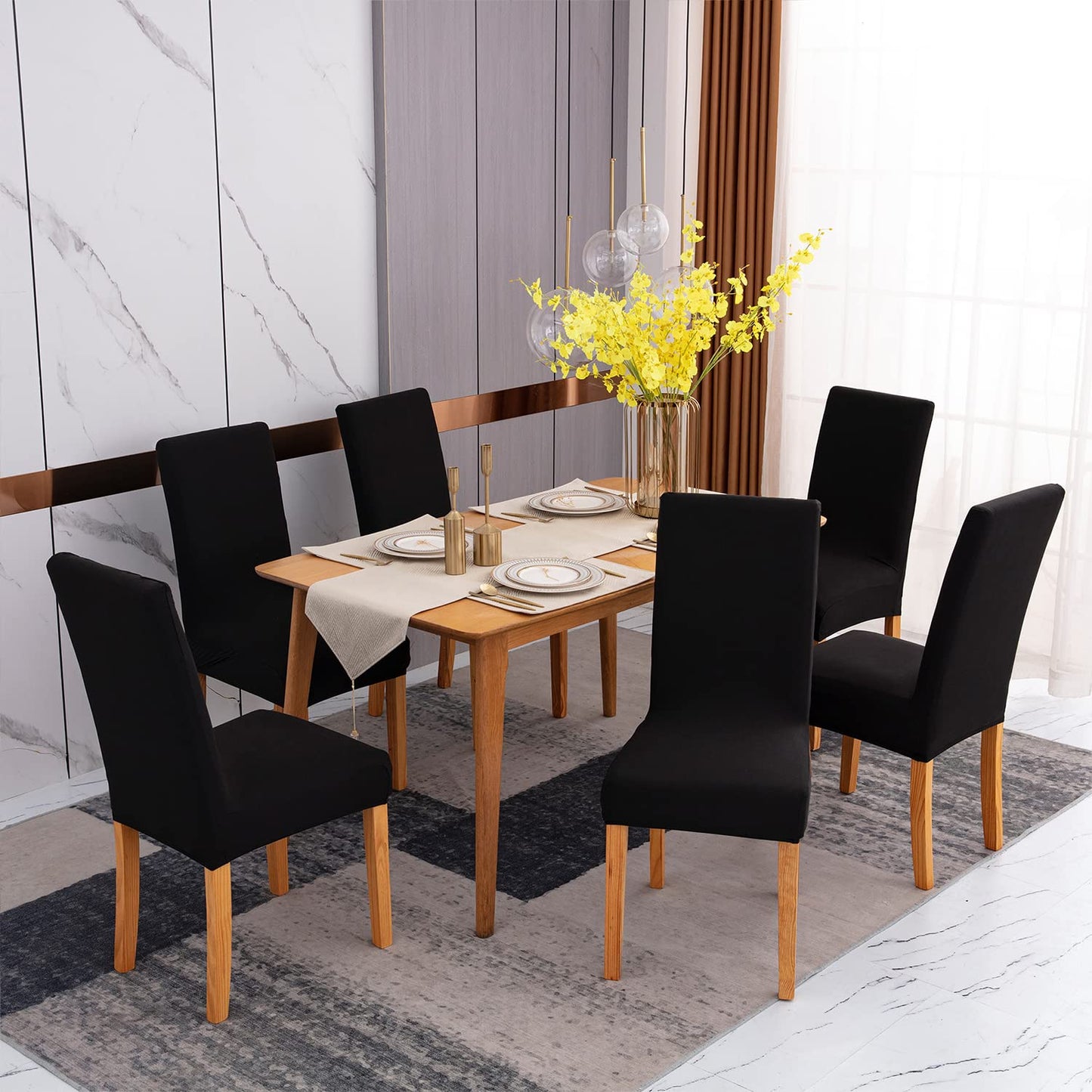 mafudoxi Stuhlhussen 4er Set, Stretch Abnehmbare Waschbar Stuhlbezug, Stretch Stuhlhusse mit Gummiband, für Hotel, Bankett, Restaurant, Haus, Party, Hochzeit(Black, 4Stück)