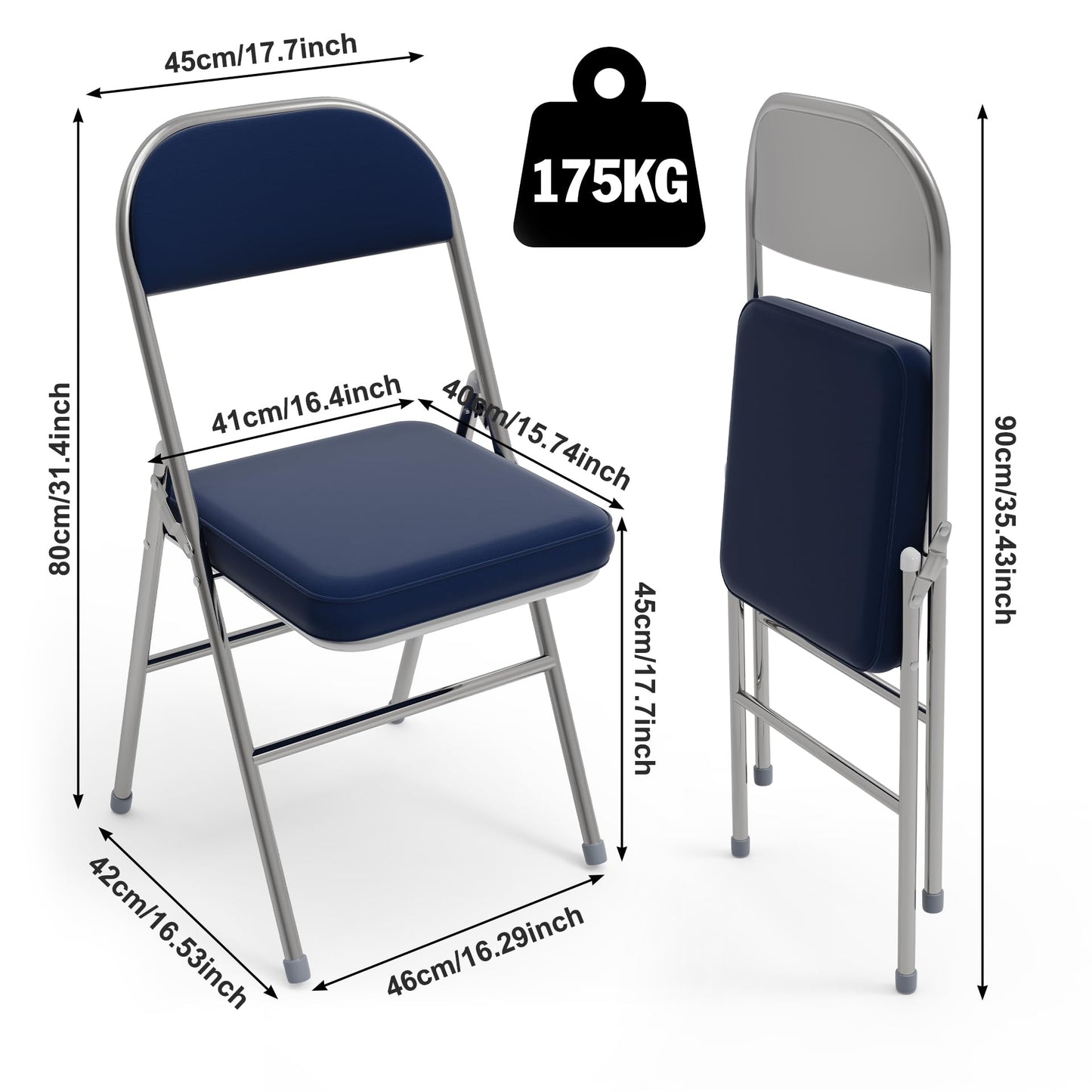 Chleby Klappstuhl 2er Set Dunkelblau – Bequemer Lederbezug mit dickem Kissen