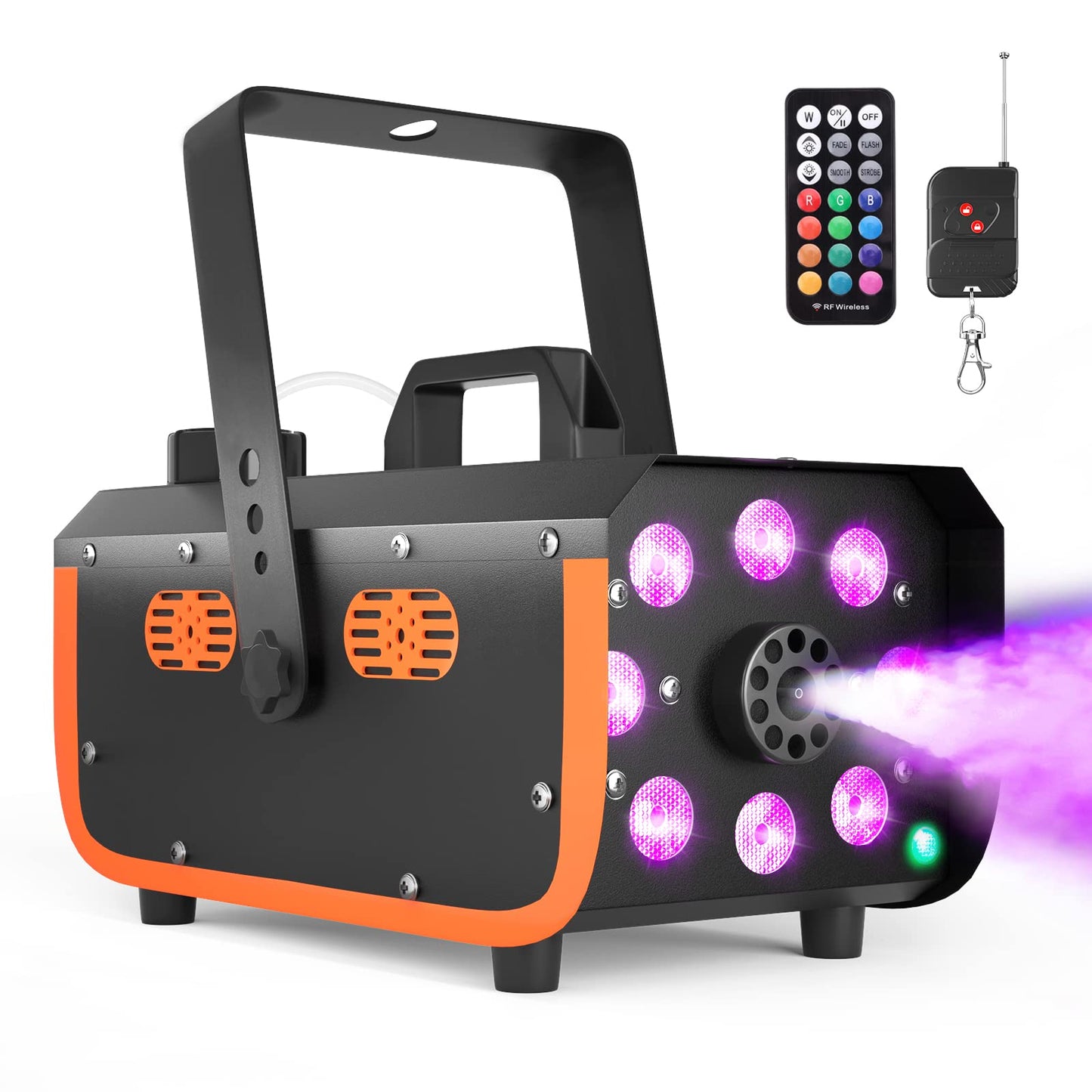 Nebelmaschine, HAKUTA wasserdichte Nebelmaschine 500W mit 2300 CFM Nebelausstoß und 2 Fernbedienungen, 8 LED Lichter mit Fade-, Blitz-, Smooth- und Strobe-Effekt für Party, Hochzeit, Halloween usw
