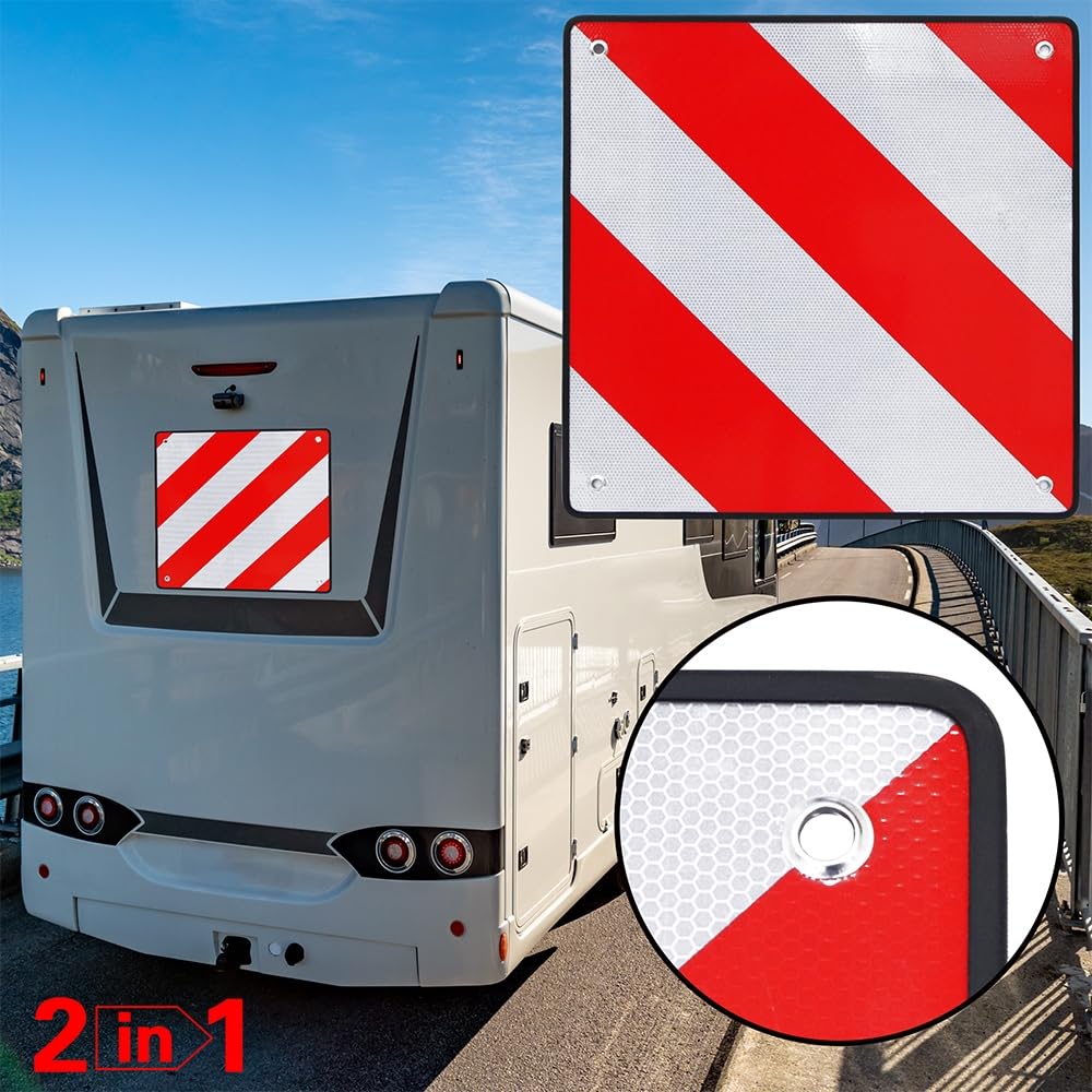 Mucola Warntafel 2in1 Spanien & Italien inkl. 4x Spanngurte reflektierend Heckträger Wohnmobil Wohnwagen Warnschild 50x50 cm