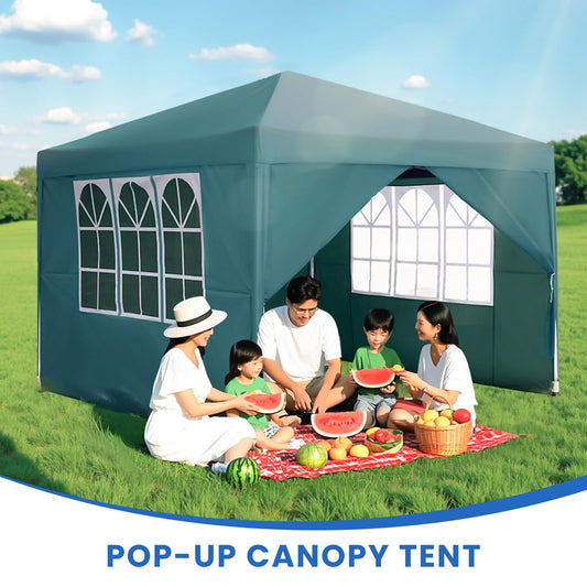 Pavillon 3x3m,Faltpavillon,Winterfest Wasserdicht Gartenpavillon mit 4 Seitenteilen、Tragtasche,Höhenverstellbar,UV Schutz 50+,Stabil,Metallrahmen,Partyzelt,Gartenzelt für Festival Camping Garten,Grün