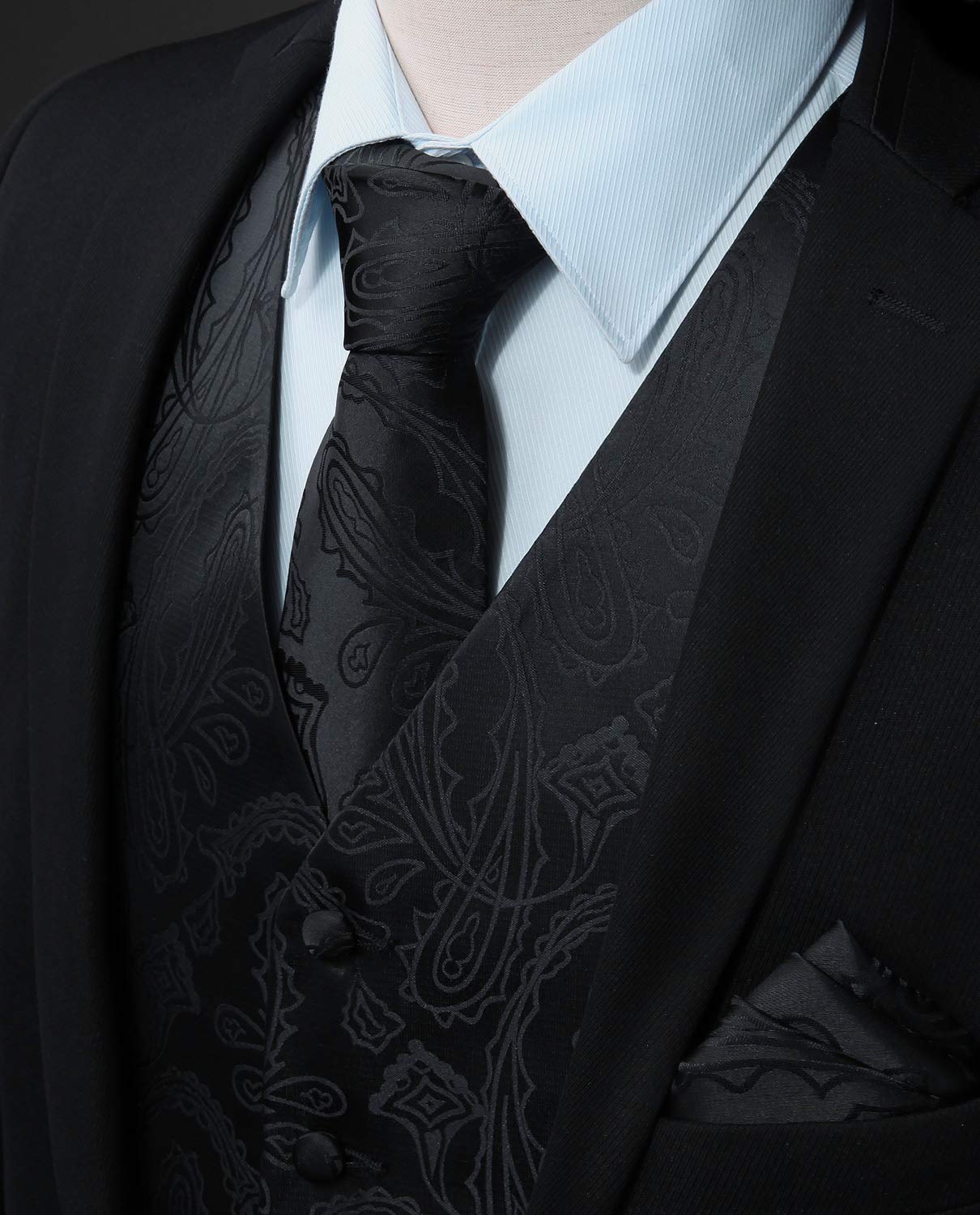 HISDERN Herren FLoral Hochzeit Weste Krawatte Einstecktuch Taschentuch Jacquard Weste Anzug Set