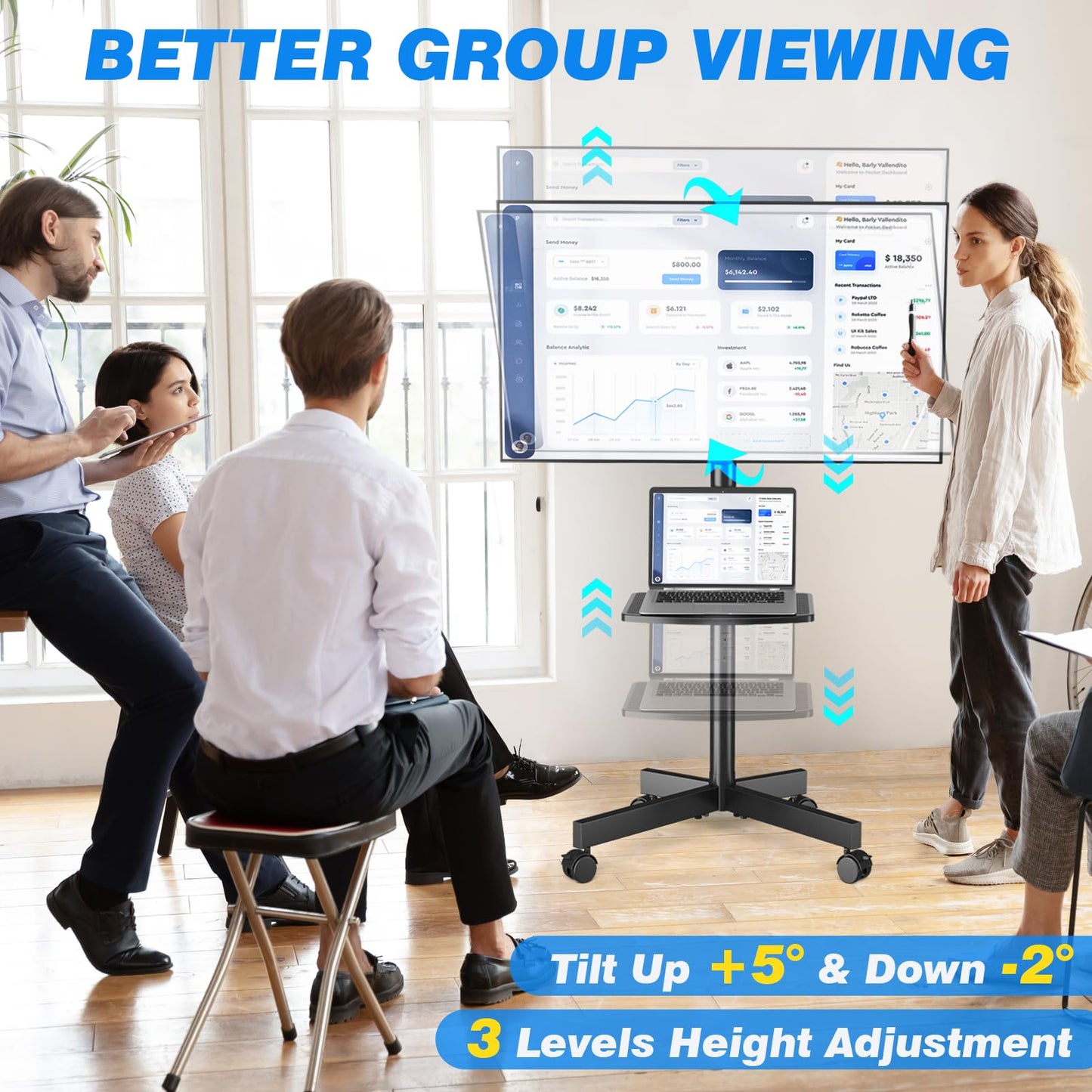 RFIVER TV Ständer Rollbar TV Wagen auf Rollen für 27-60 Zoll Fernseher Fernsehständer TV Standfuss Höhenverstellbar Neigbar Max. 40 KG VESA 400x400 mm