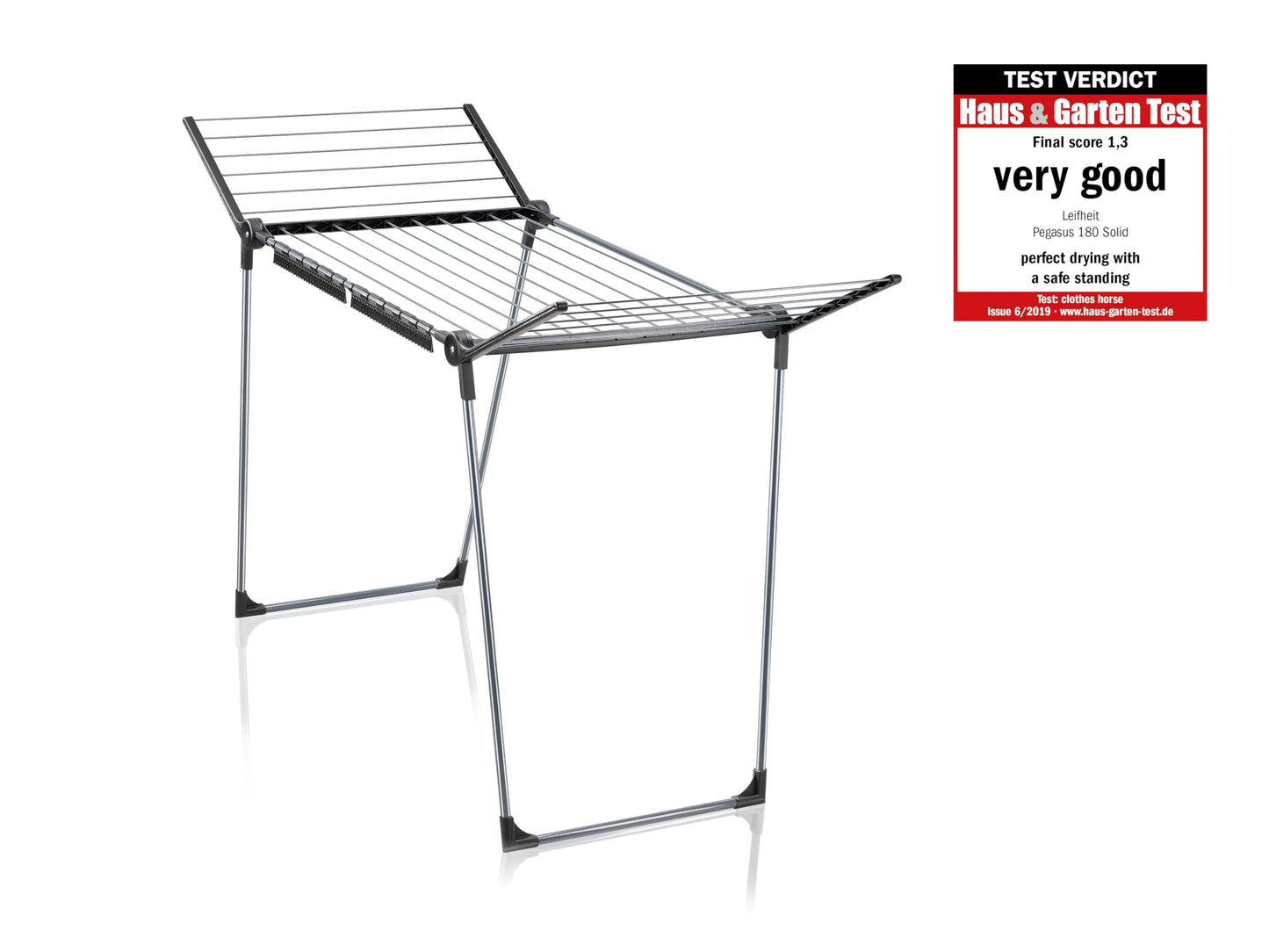 Leifheit Wäscheständer Pegasus 180 Solid Black, schwarzer Standtrockner mit Flügeln für lange Kleidungsstücke, standfester Wäschetrockner Ständer für drinnen und draußen, Wäschereck in modernem Design