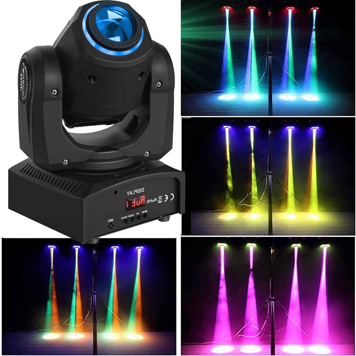 UKing 50W LED Moving Head,Disco Bühnenlicht mit 8 Muster 8 Farben Gobo Strahler,10/12 Kanäle,LED Lichteffekte für Bar Club Show