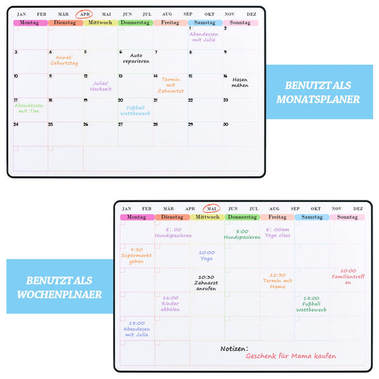 POPRUN Whiteboard Wochenplaner Monatsplaner abwischbar selbstklebend für die Wand, Glas, Holz und Kühlschrank (jede glatte Oberfläche) Familienplaner,Planungstafel,Monatskalender auf Deutsch