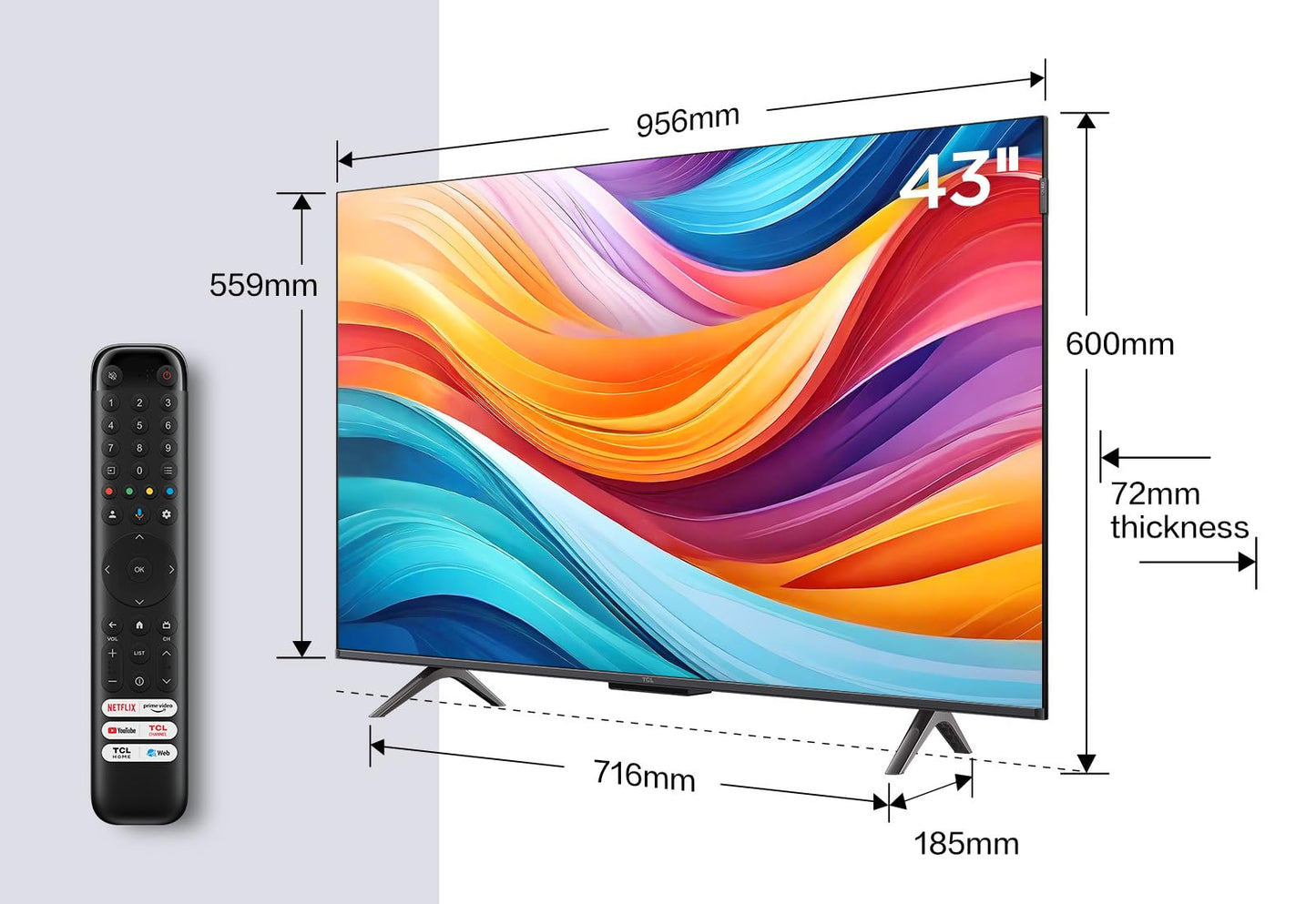 TCL 43T7B 43-Zoll QLED Pro Fernseher, 4K Ultra HD, HDR Pro, Smart TV Unterstützt von Google TV (Dolby & Atmos, Motion Clarity, Freihändige Sprachsteuerung, Kompatibel mit Google Assistant & Alexa)