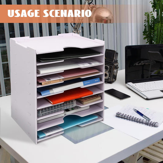 Cinnani Schreibtisch Organizer mit 9 Ablagefächern und Schubladen – A4 Dokumentenablage aus Holz-Kunststoff, Briefablage für Büro, Zuhause und Schule, Weiß