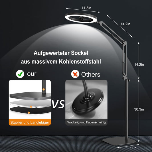 Upgrade Ringlicht Ringleuchte mit Stativ Overhead, Evershop 10” Overhead Handy Stativ mit LED Ringlicht Flexibel Lichtring Ring Light mit Fernbedienung Blitzgeräte für Tiktok YouTube Content Creator