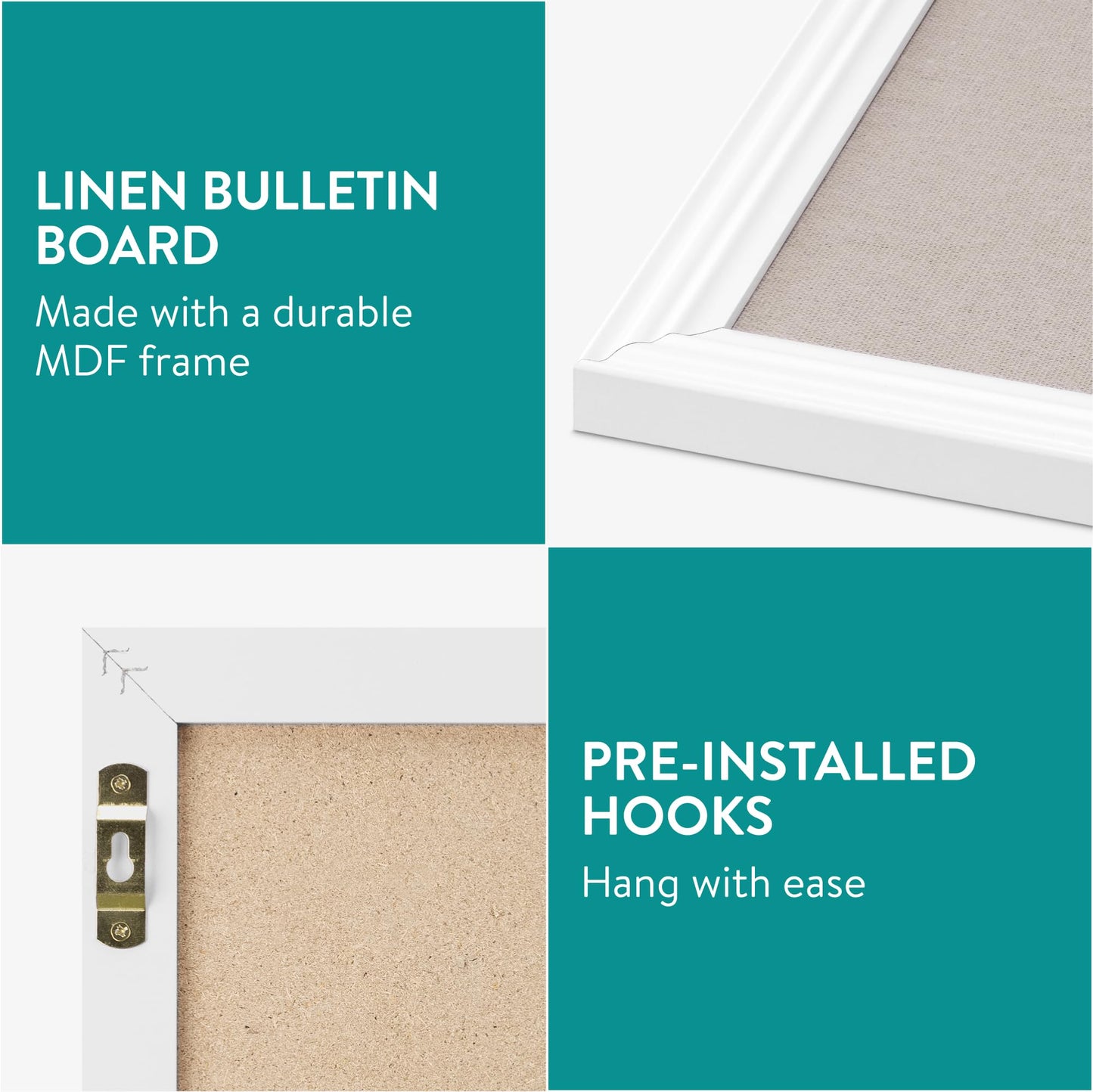 Navaris Memoboard mit Leinenoberfläche - Memoboard 58x43 cm mit Pinnwand aus Leinen - Pinwand Stofffläche mit Rahmen - inkl. Stecknadeln Pins - Weißer Rahmen