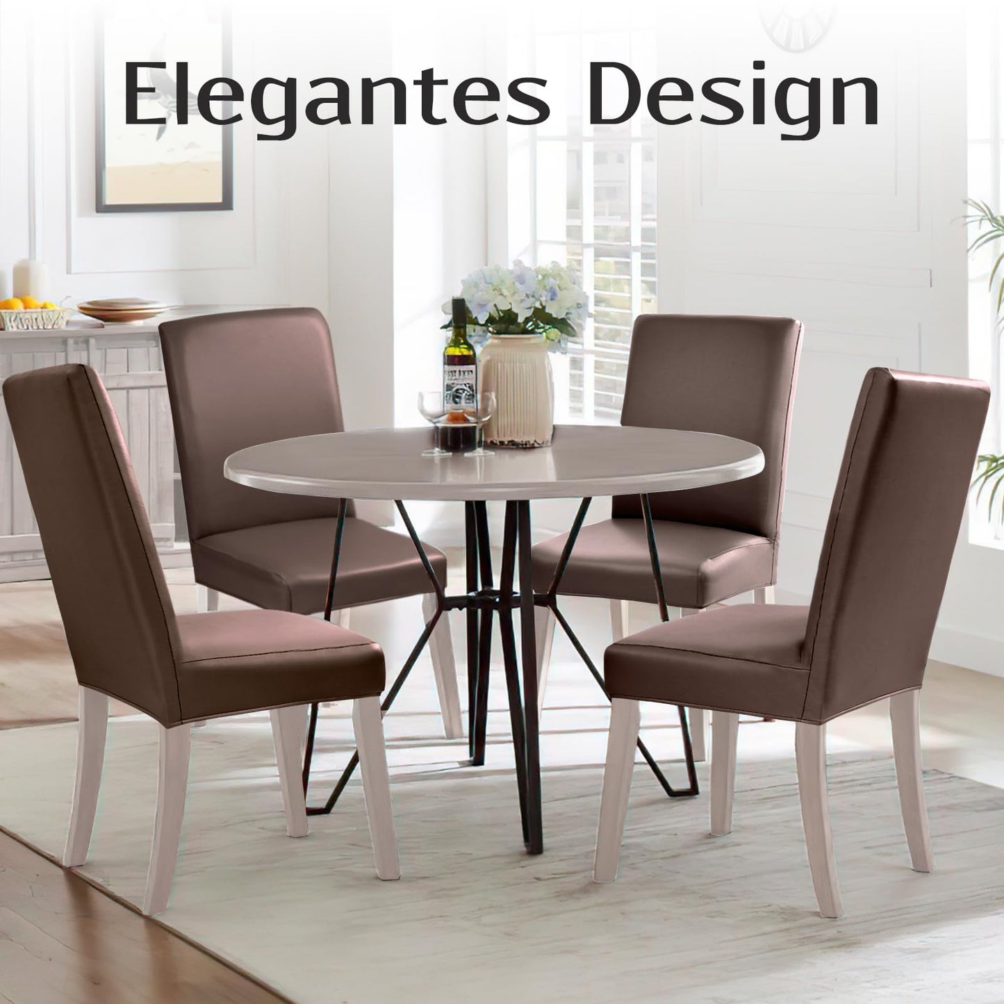 Alishomtll PU Stuhlhussen 4er/6er Set Leder Stretch Stuhlbezug wasserdicht Elastische Esszimmer Stuhlbezüge Universell Waschbarer Stühle Schutz für Küche Restaurant Hotel Hochzeit (Kaffee, 4 Stück)