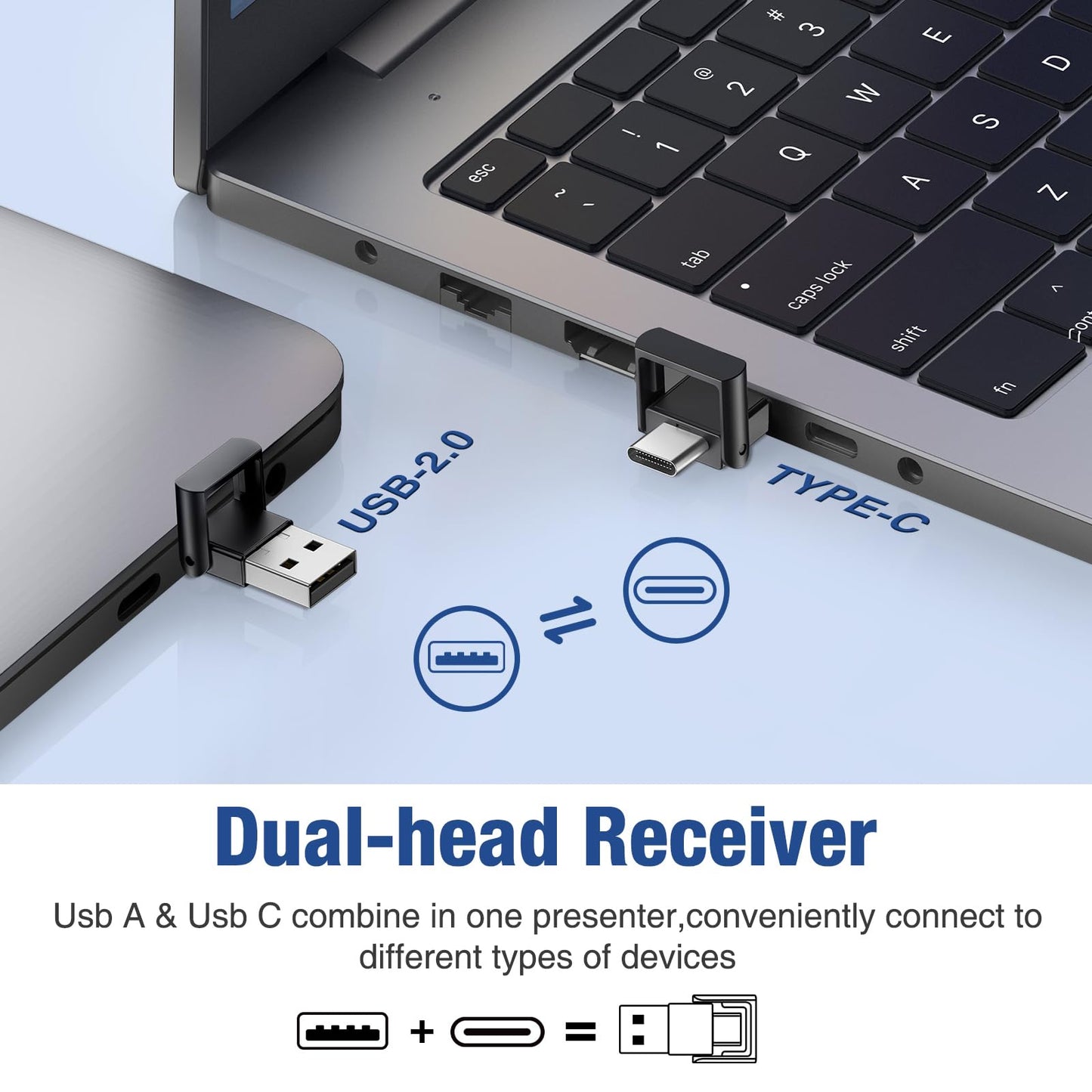 HELLCOOL USB C Presenter, 2.4 GHz Kabellose Presenter mit Laserpointer, Wiederaufladbare Rot Pointer für Präsentationen, Laserpointer Präsentation für Windows/Mac/PowerPoint/Keynote/Google Slides/PDF