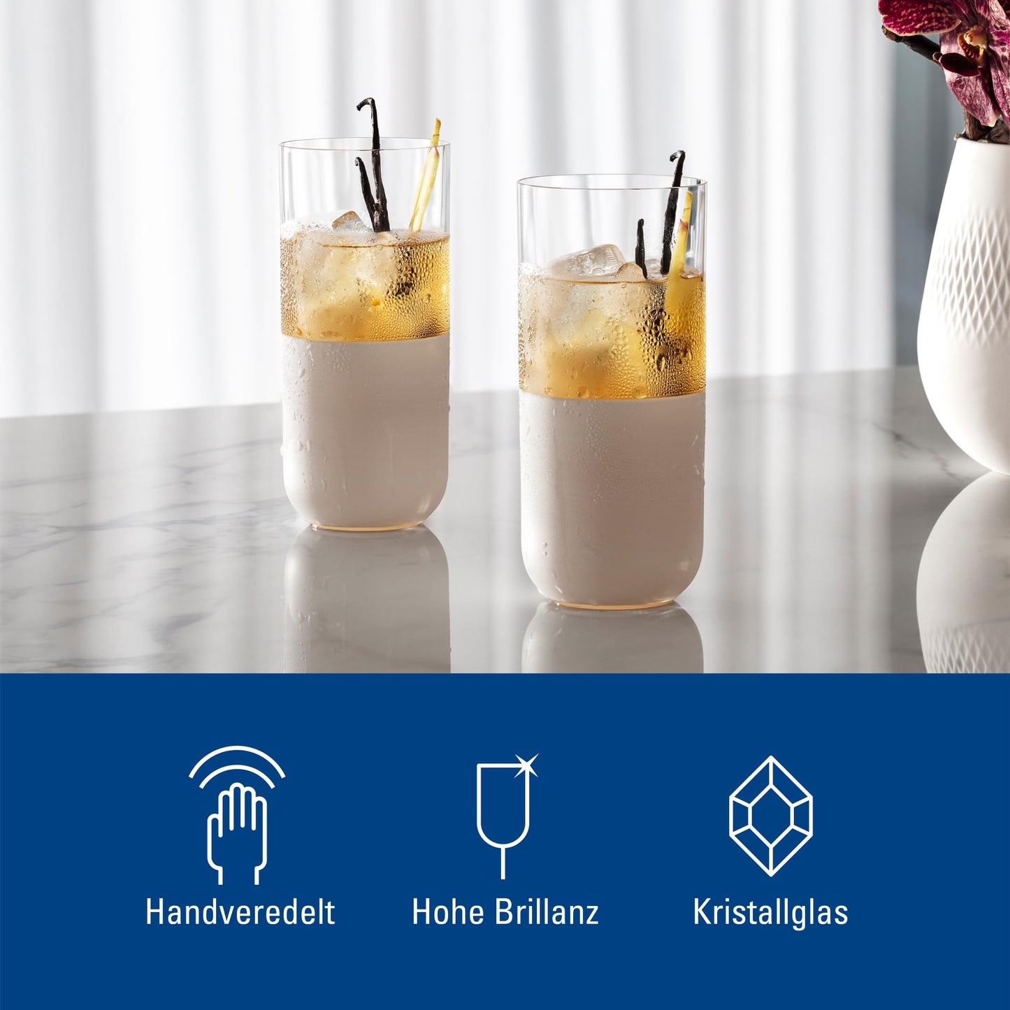 Villeroy & Boch – Manufacture Rock blanc Longdrink-Glas Set 4 teilig Weiß, Glas, Außergewöhnliche Gläser, Trinkgläser groß, Caipirinha Gläser, Mojito Gläser, Cocktail Gläser, Kristallglas