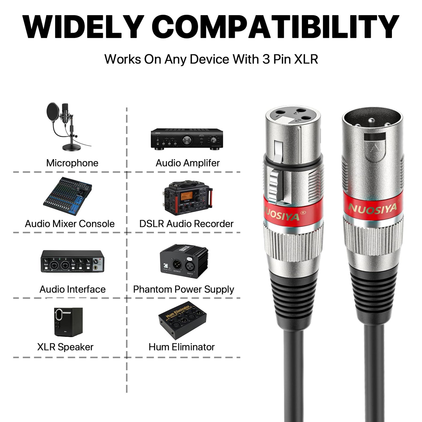 NUOSIYA XLR Kabel 5m – 4er Set Mikrofonkabel – 3-poliges symmetrisches Audio Verlängerungskabel XLR Stecker auf Buchse für Mikrofon, Mixer & Lautsprecher