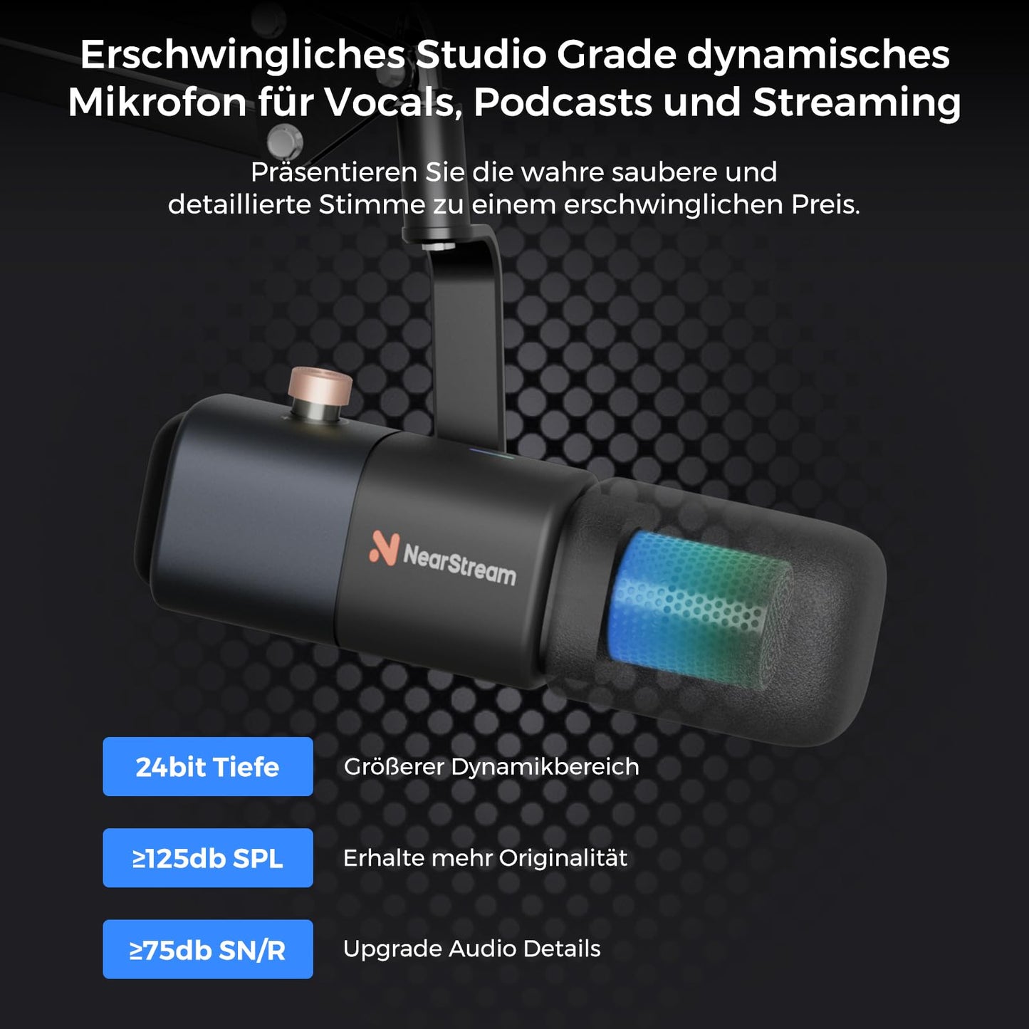 NearStream Dynamic Mikrofon Kit, XLR/USB Gaming Mikrofon mit Desktop Mic Ständer,PC Mikrofon,Studio Mikrofon für Gaming, Podcasting, Streaming, Aufnahme von Vocals (AM10X)