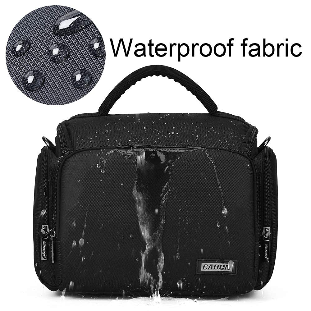 CADeN Kameratasche, Kamera-UmhĂ€ngetasche Kompakte Kamera Tasche kompatibel fĂŒr Canon Nikon Sony SLR/DSLR Kamera Objektive und Zubehör Wasserdicht, Schwarz, L